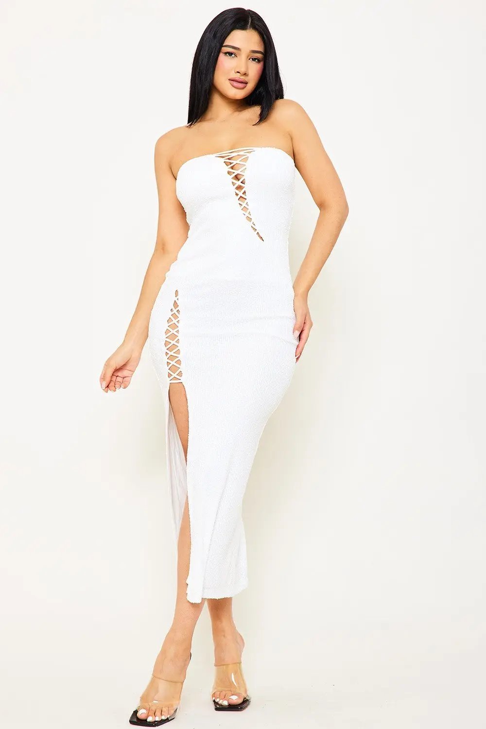 Sequin Midi Dress | Stretch Fabric & Criss Cross Detail BOUTINIE