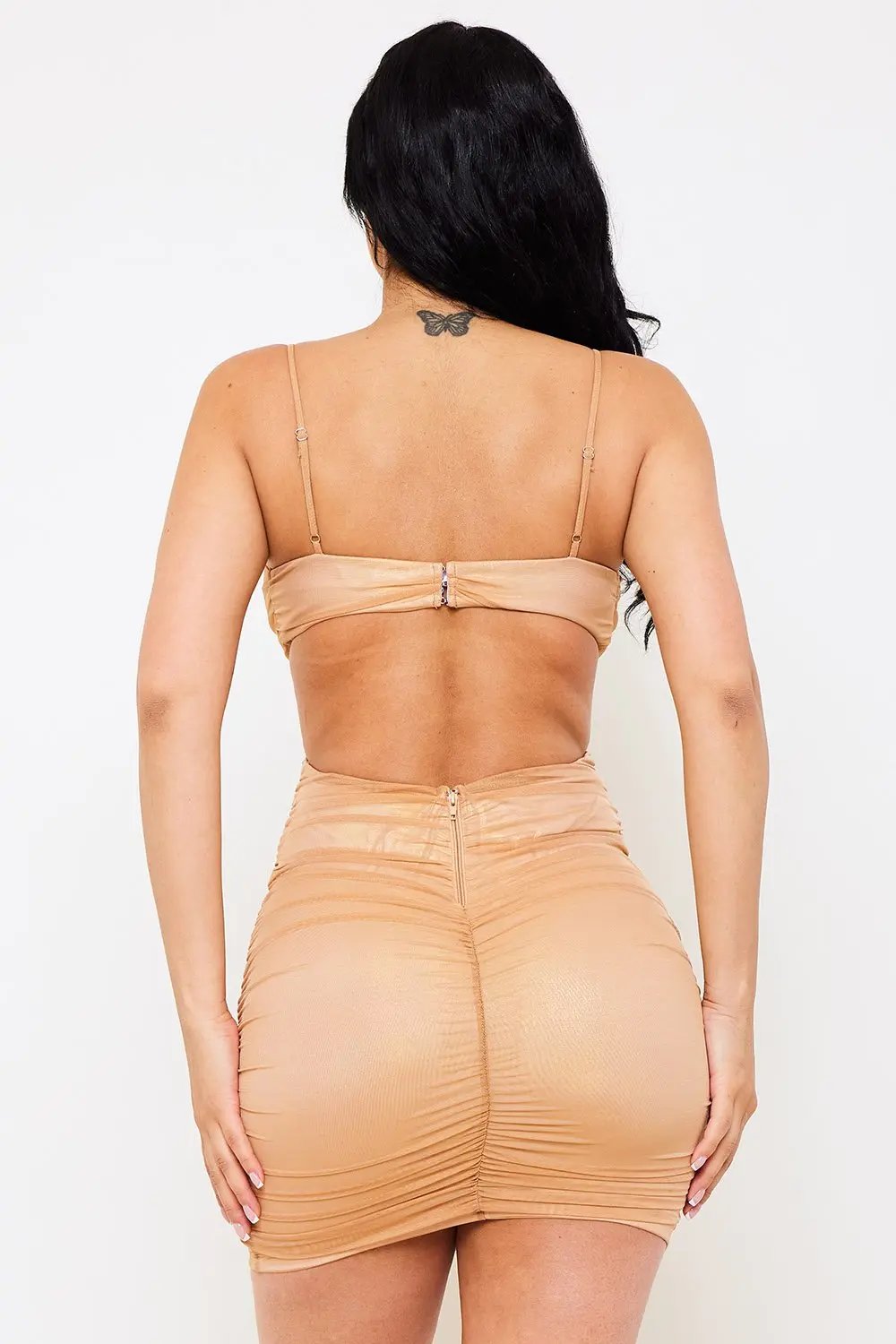 Metallic Mini Dress – Ruched Cutout Spaghetti Strap Party Wear BOUTINIE