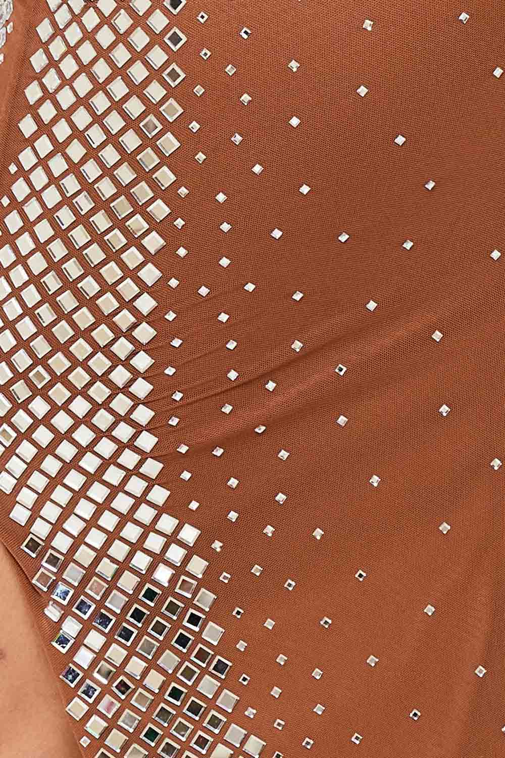 Rhinestone Midi Dress – Square Neck Slip-On Evening Dress BOUTINIE