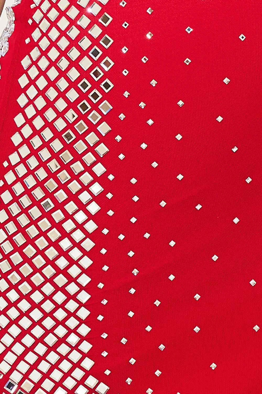 Rhinestone Midi Dress – Square Neck Slip-On Evening Dress BOUTINIE