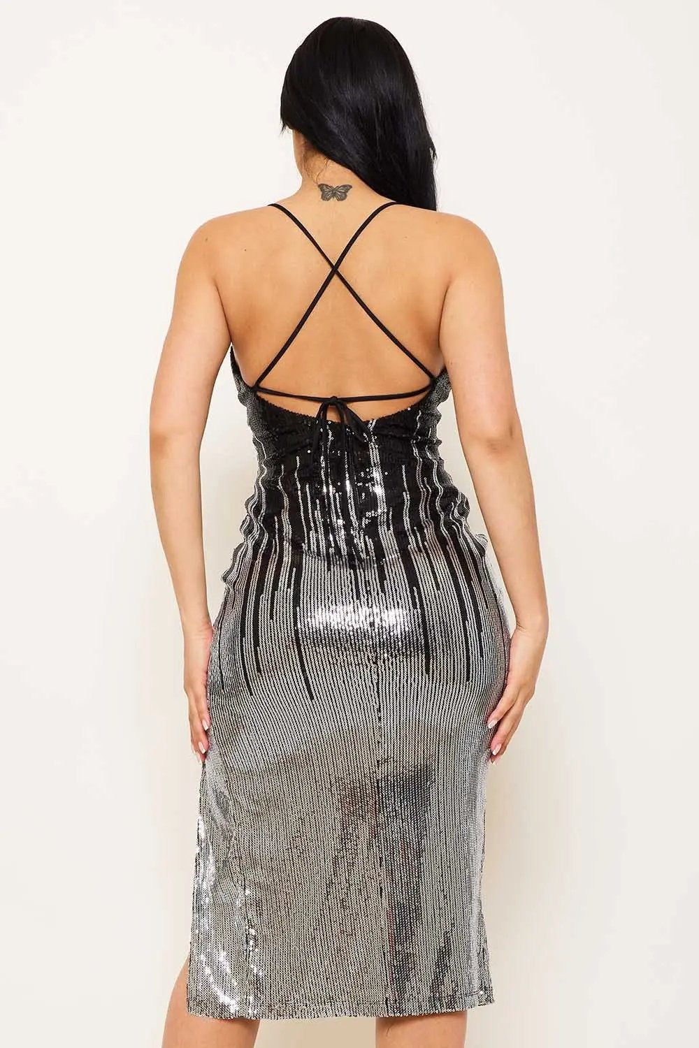 Sequin Midi Dress – Two-Town Pleated Spaghetti Strap Dress BOUTINIE