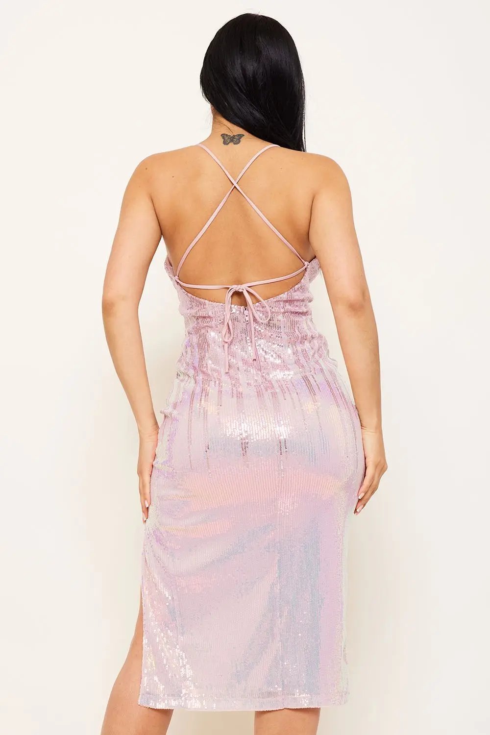 Sequin Midi Dress – Two-Town Pleated Spaghetti Strap Dress BOUTINIE