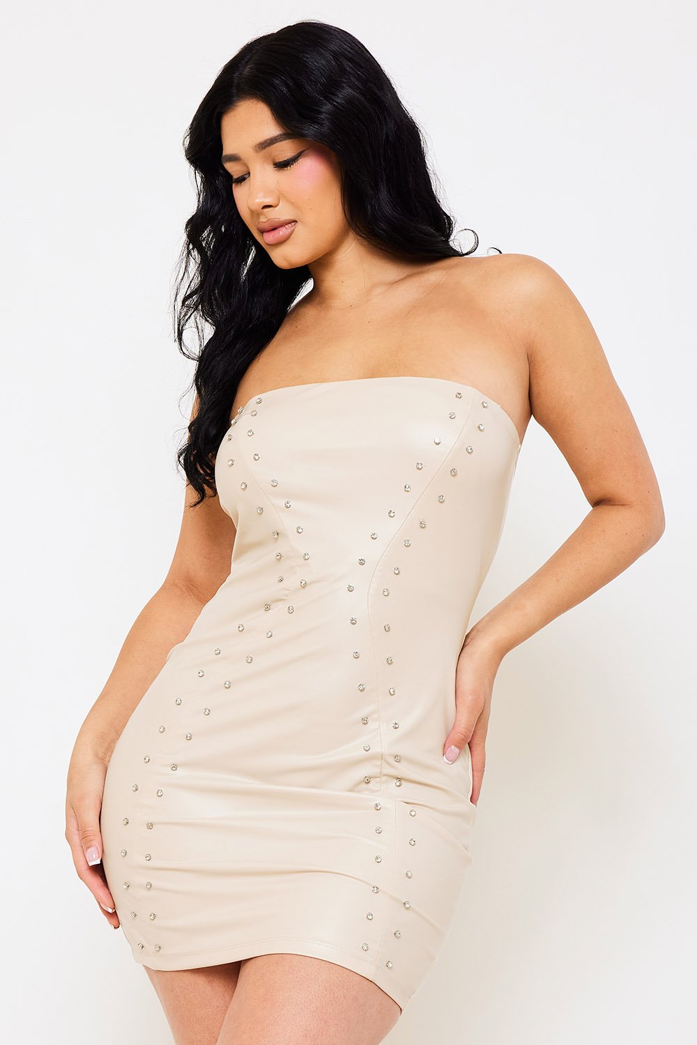 Faux Leather Mini Dress | Edgy Stud Front & Zipper Back BOUTINIE