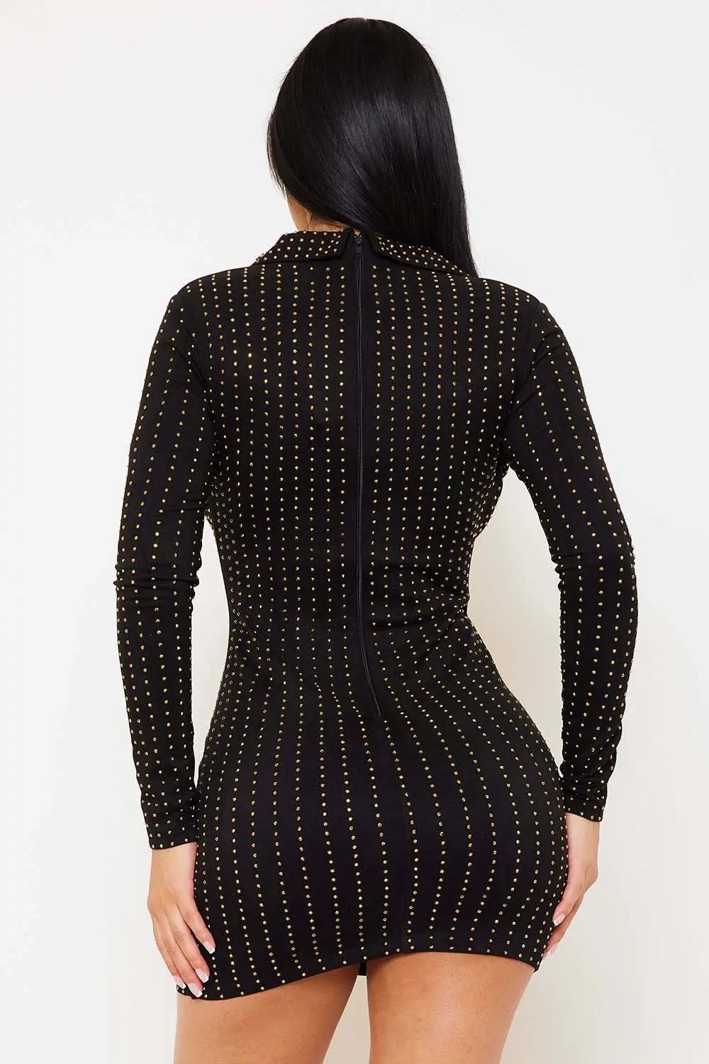 Rhinestone Mini Dress - Vertical Stripe Zipper Back Party Dress BOUTINIE