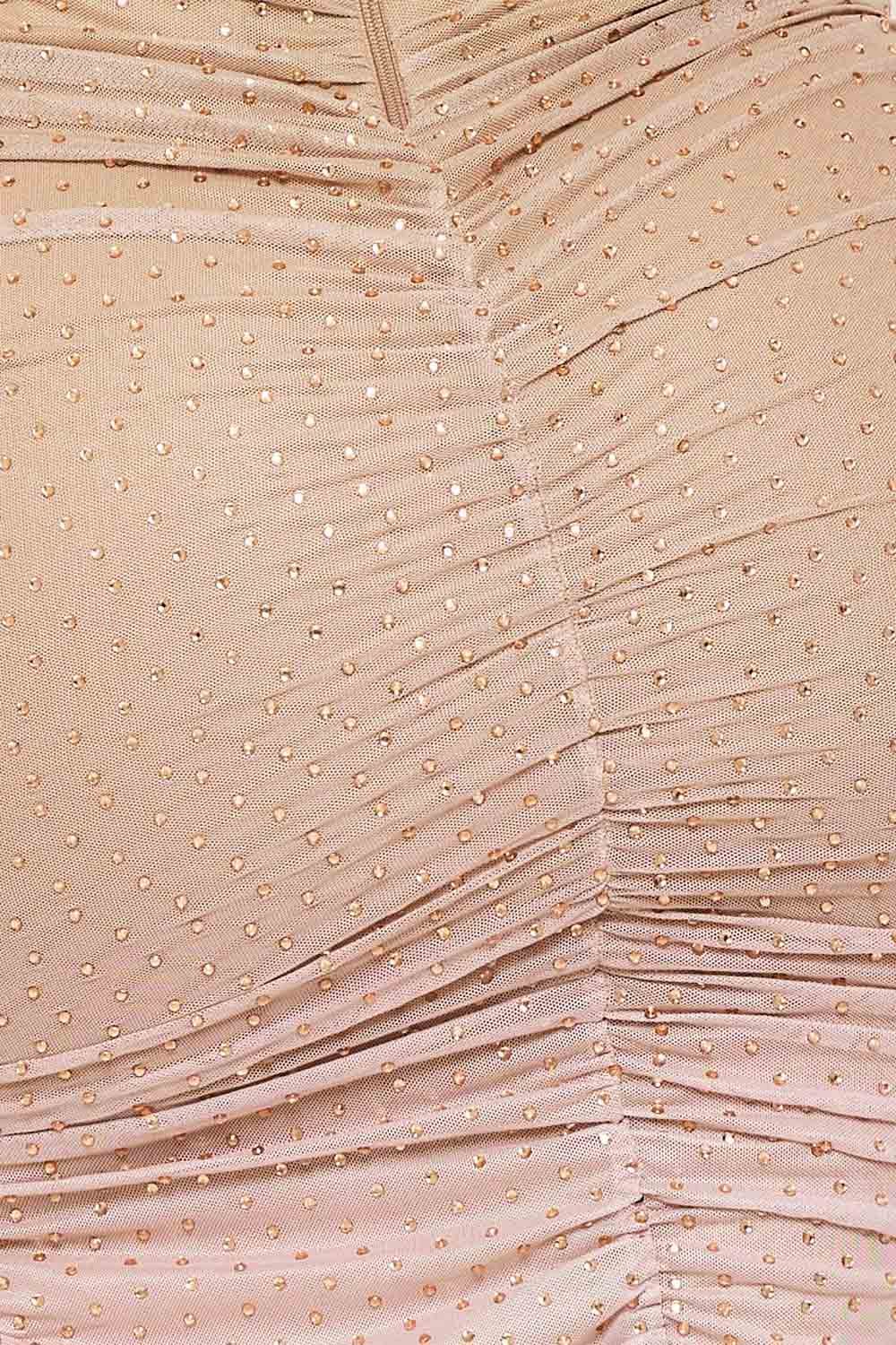 Ombre Rhinestone Midi Dress - Square Neck, Side Slit, Zipper Back BOUTINIE