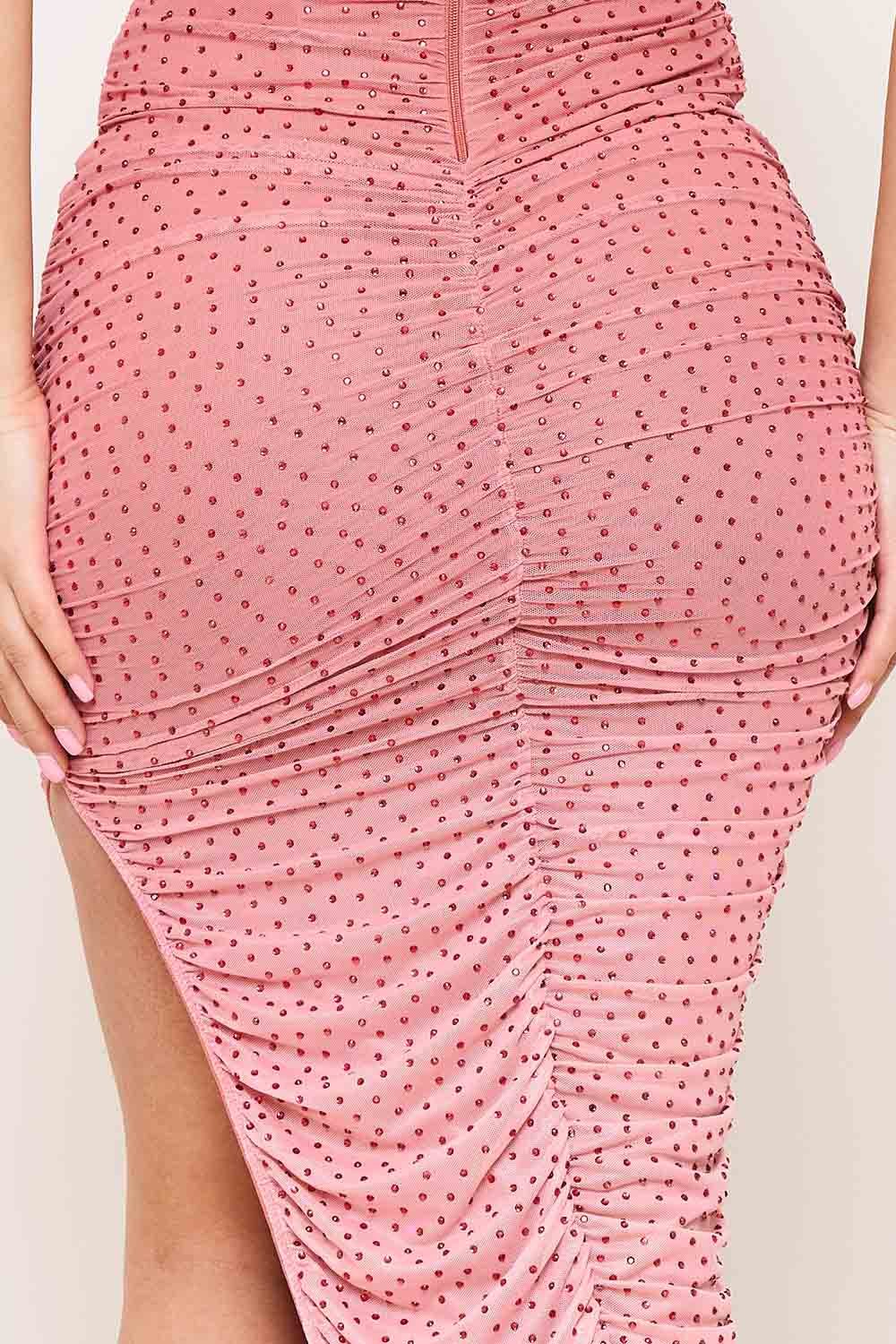 Ombre Rhinestone Midi Dress - Square Neck, Side Slit, Zipper Back BOUTINIE