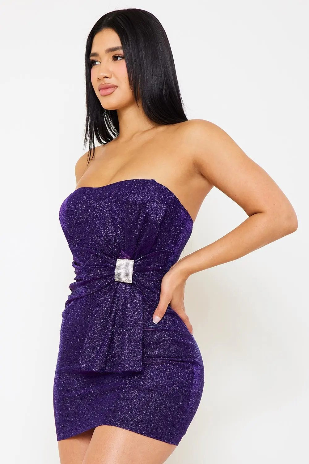 Glitter Tube Top Dress - Mini Party Dress With Rhinestone Detail BOUTINIE