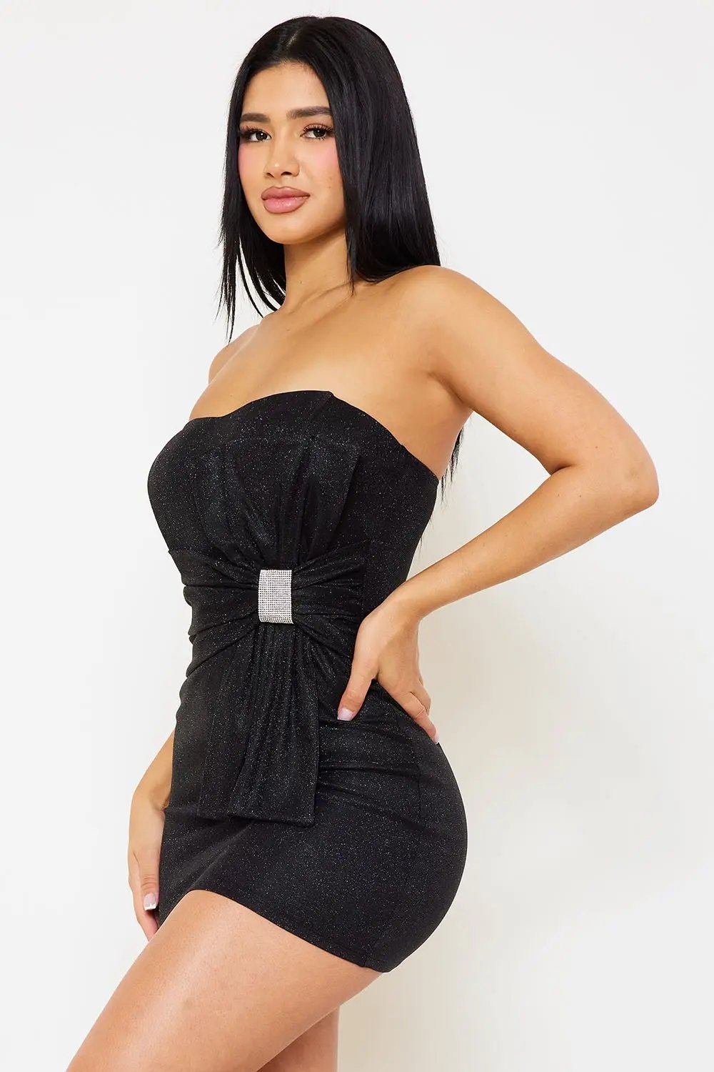 Glitter Tube Top Dress - Mini Party Dress With Rhinestone Detail BOUTINIE