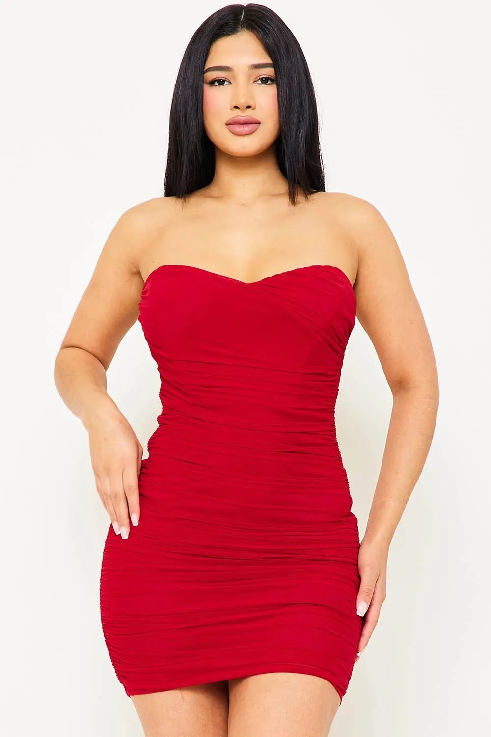 Pleated Tube Top Dress - Mini Sweetheart Neckline With Zipper Back BOUTINIE