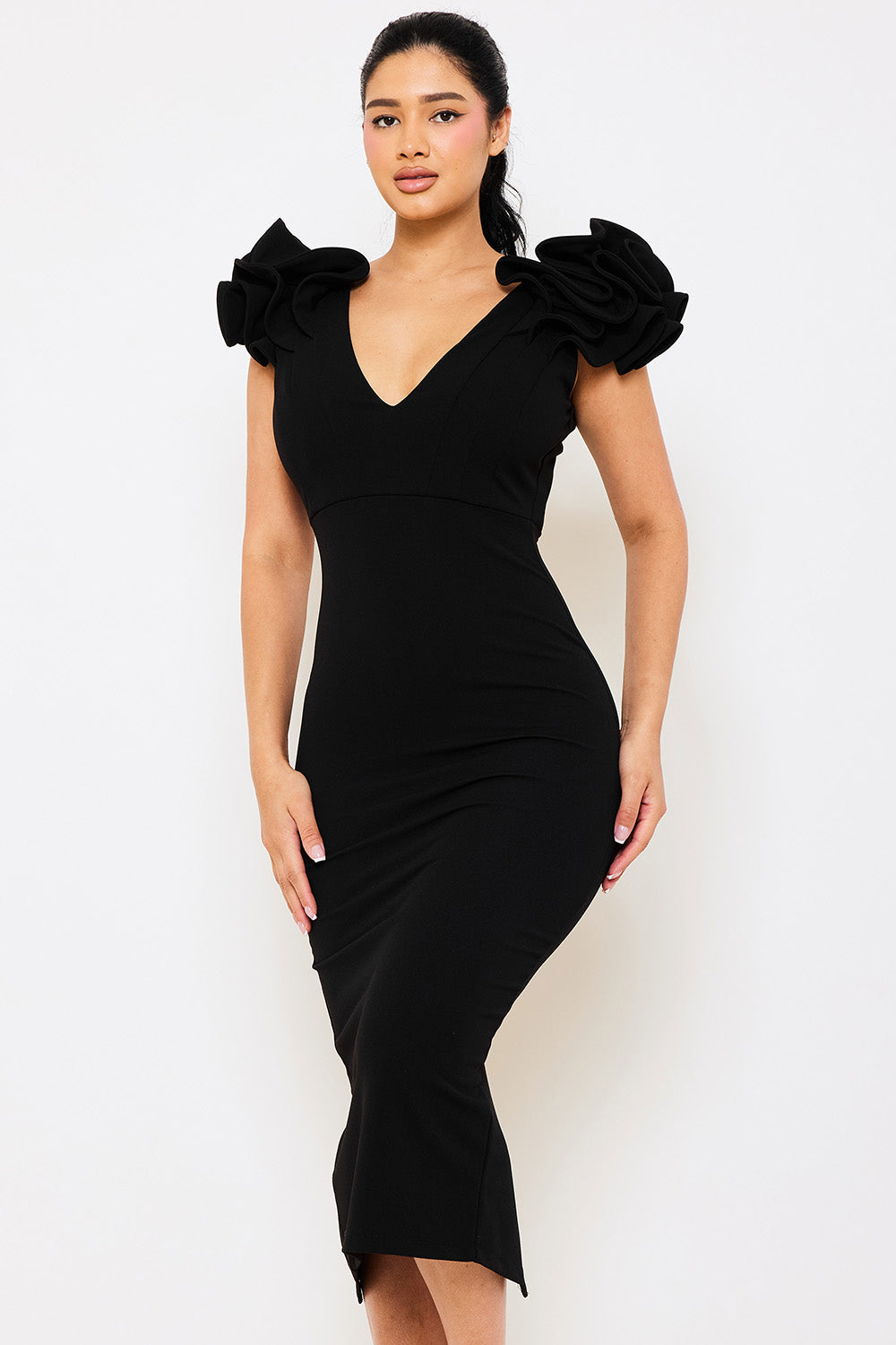 Sd1122ap - Ruffle Detail Shoulder Midi  Dress Symphony USA Wholesale