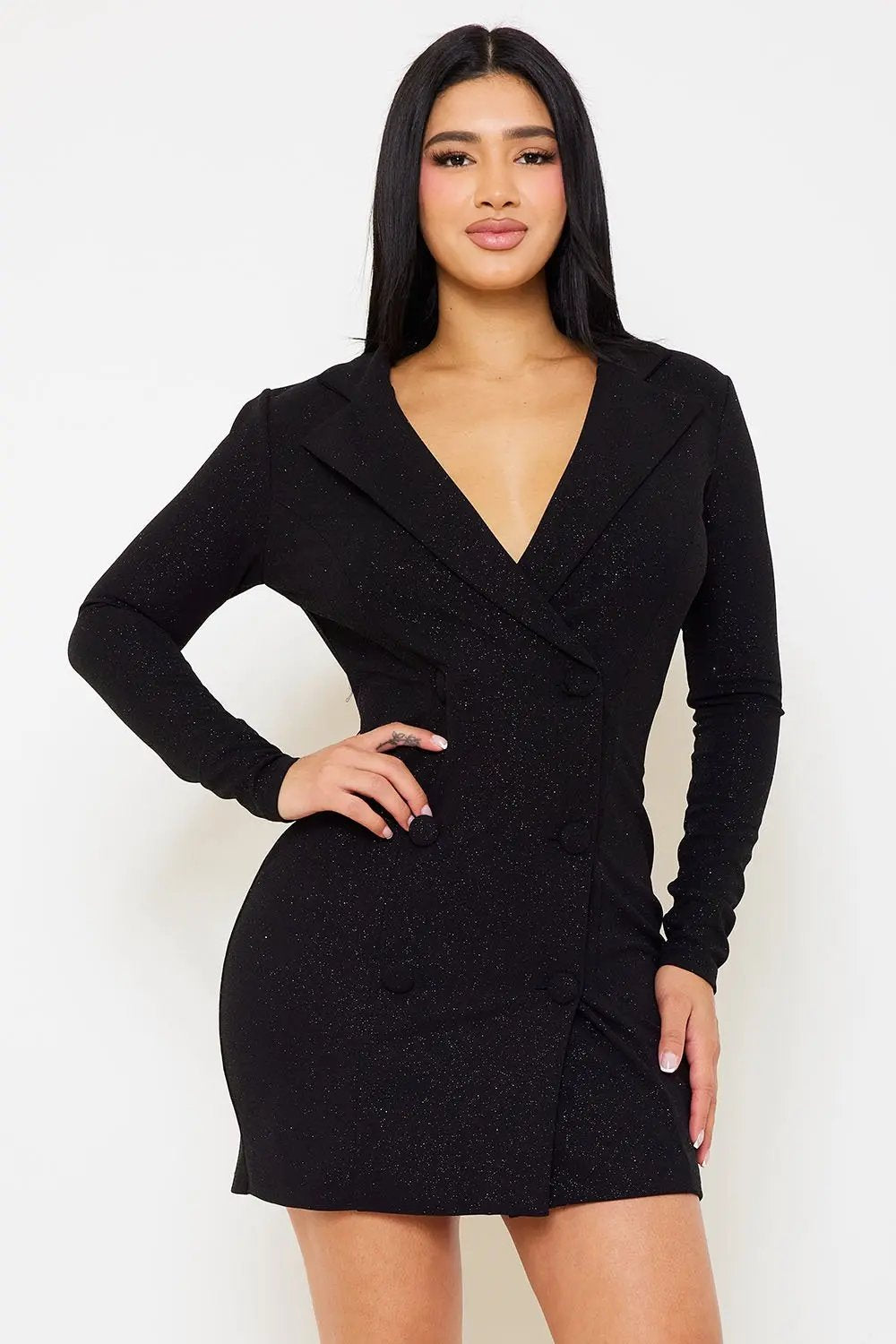 Glittered Mini Dress - Open Back Rhinestone Strap With Bow Detail BOUTINIE