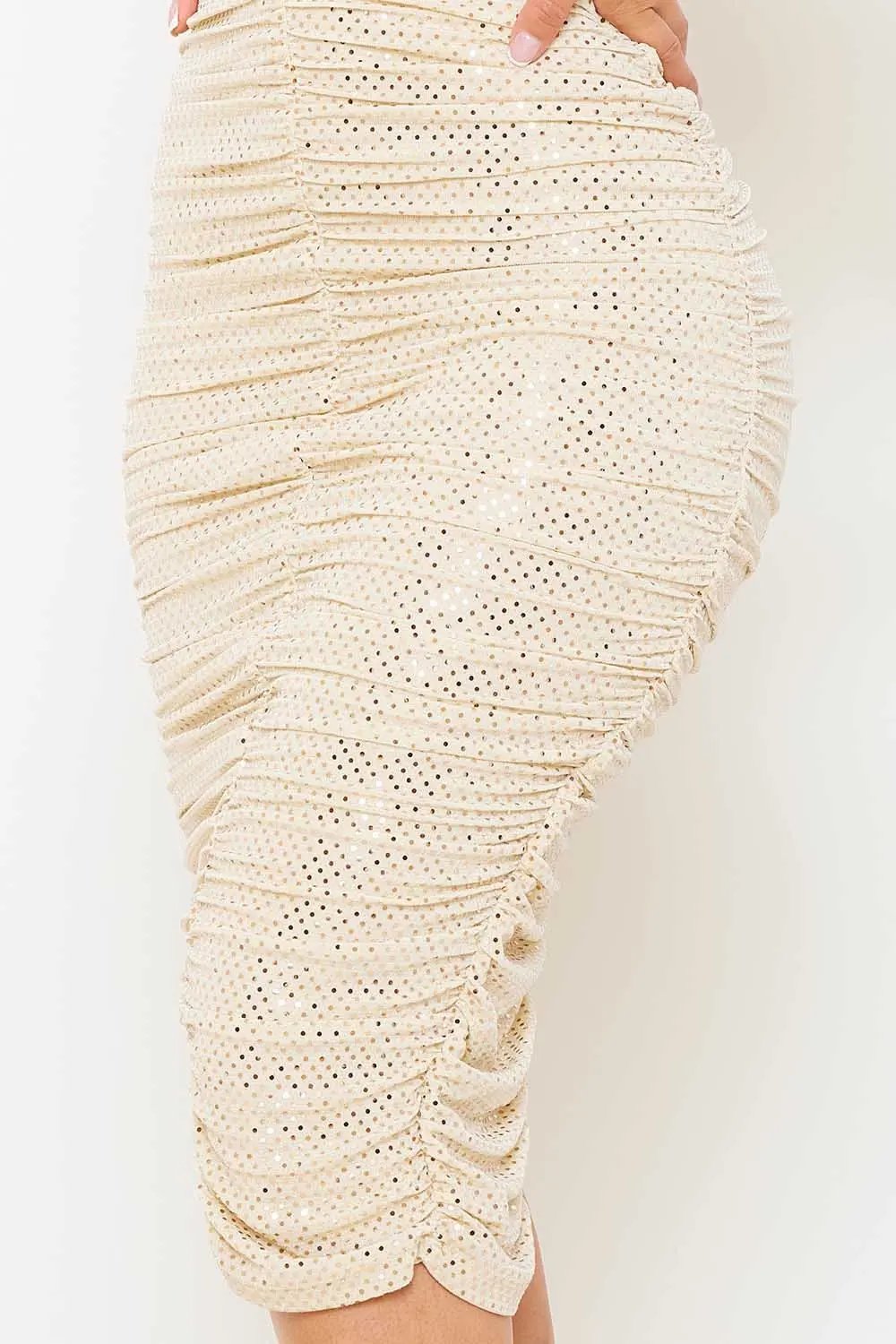 Sequin Ruched Dress - Long Bodycon Evening Wear With Wire Bust Top BOUTINIE