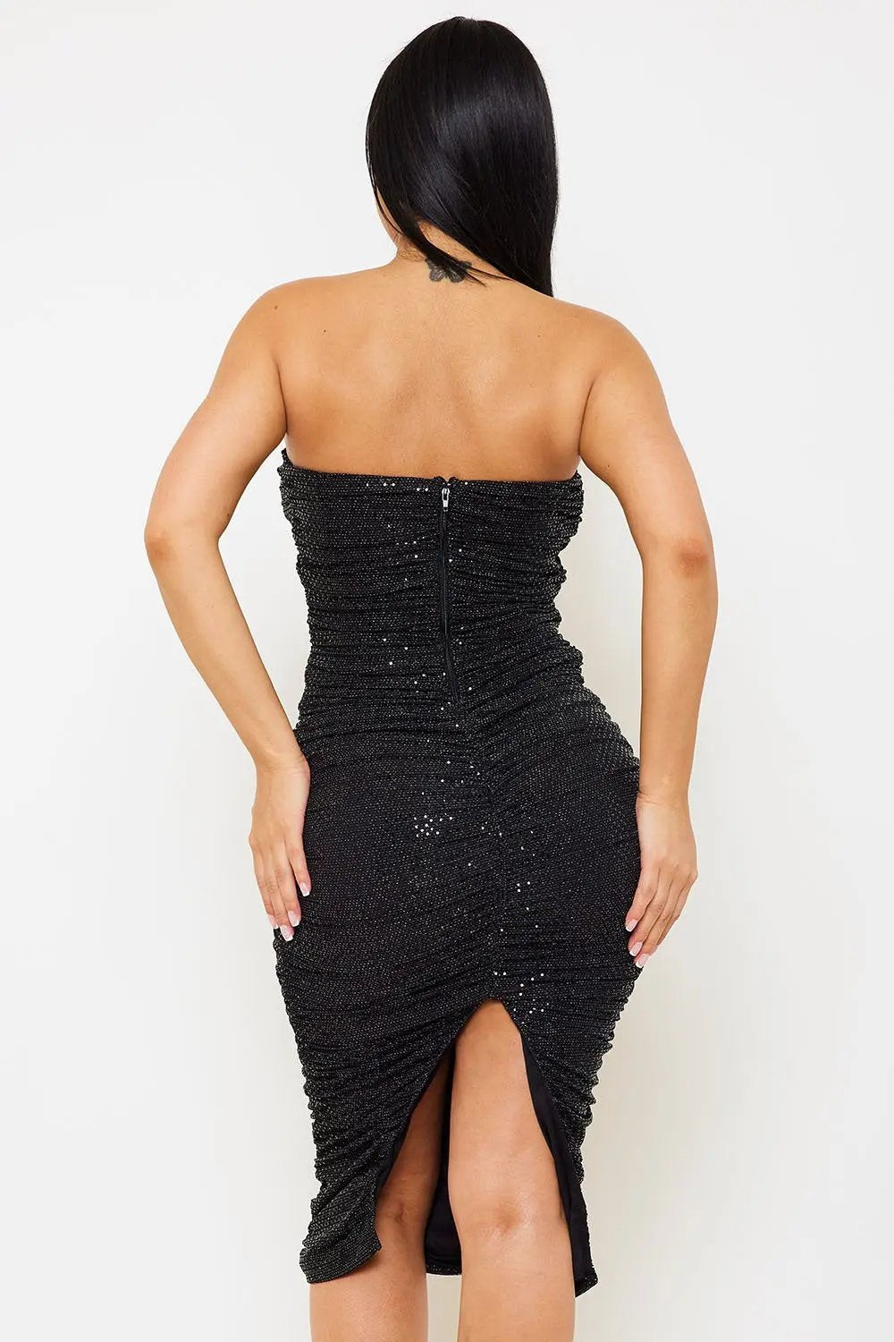 Sequin Ruched Dress - Long Bodycon Evening Wear With Wire Bust Top BOUTINIE