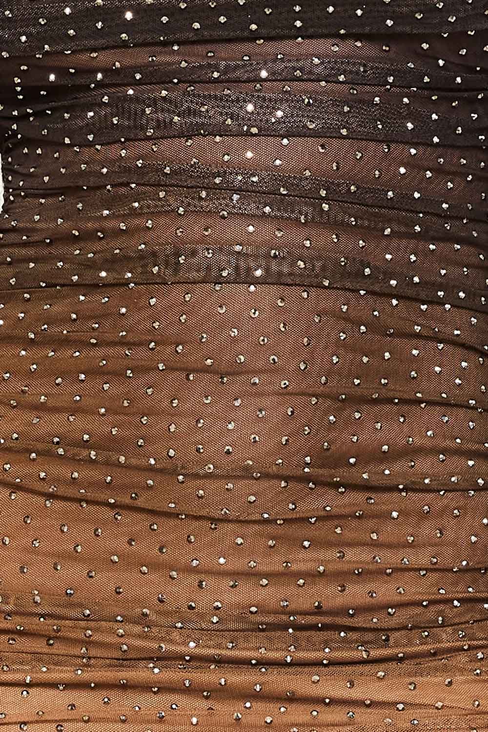 Ombre Rhinestone Dress - Off Shoulder Midi Gown With Pleated Side BOUTINIE