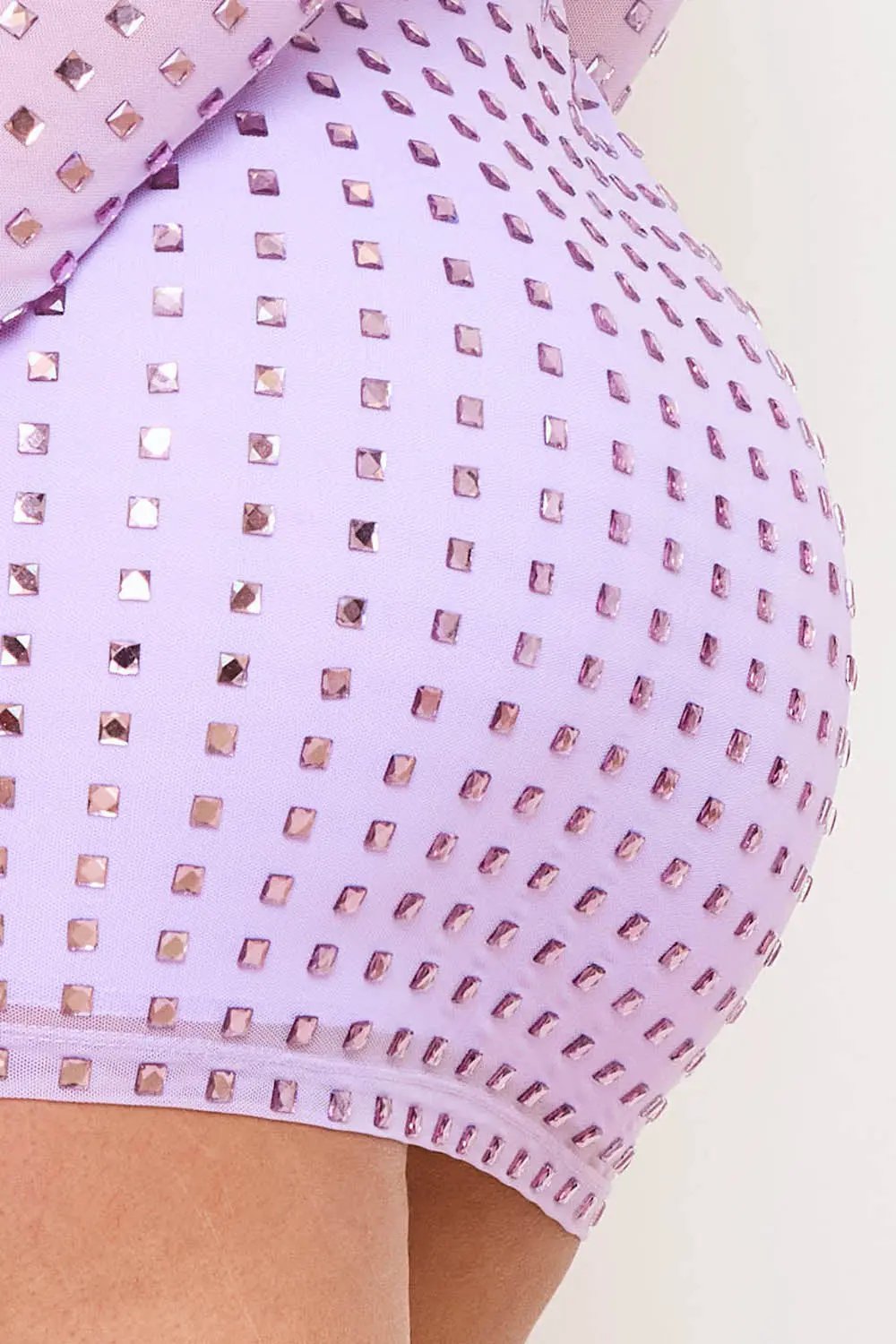 Rhinestone Mini Dress - Square Neck Long Sleeve Slip-On BOUTINIE