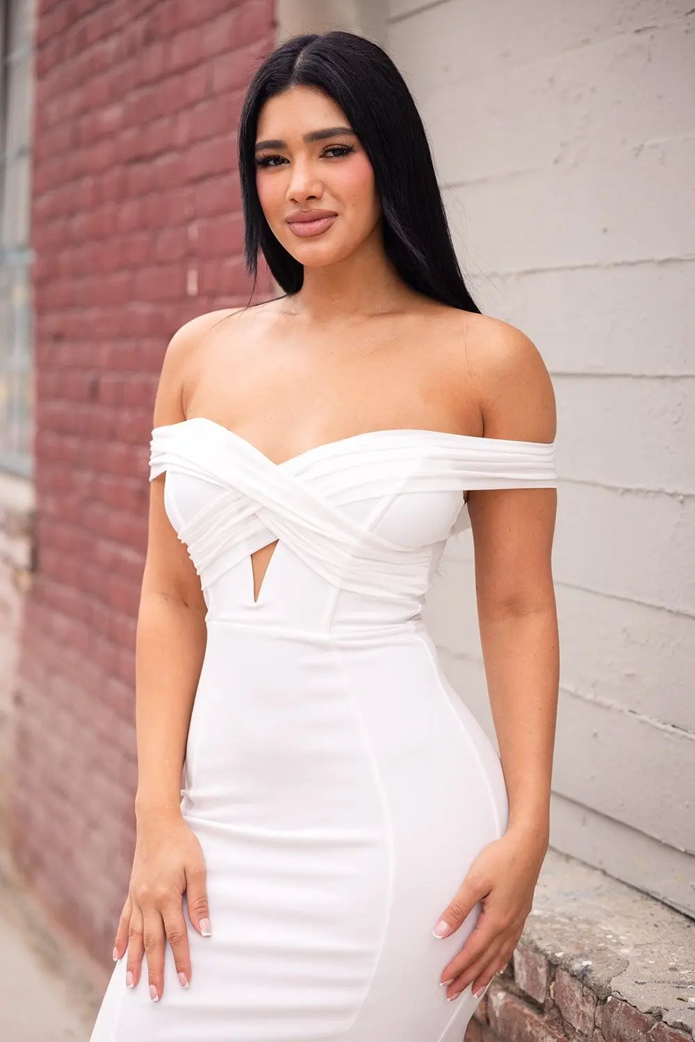 Techno Crepe Midi Dress - Criss Cross Front Zipper Back BOUTINIE