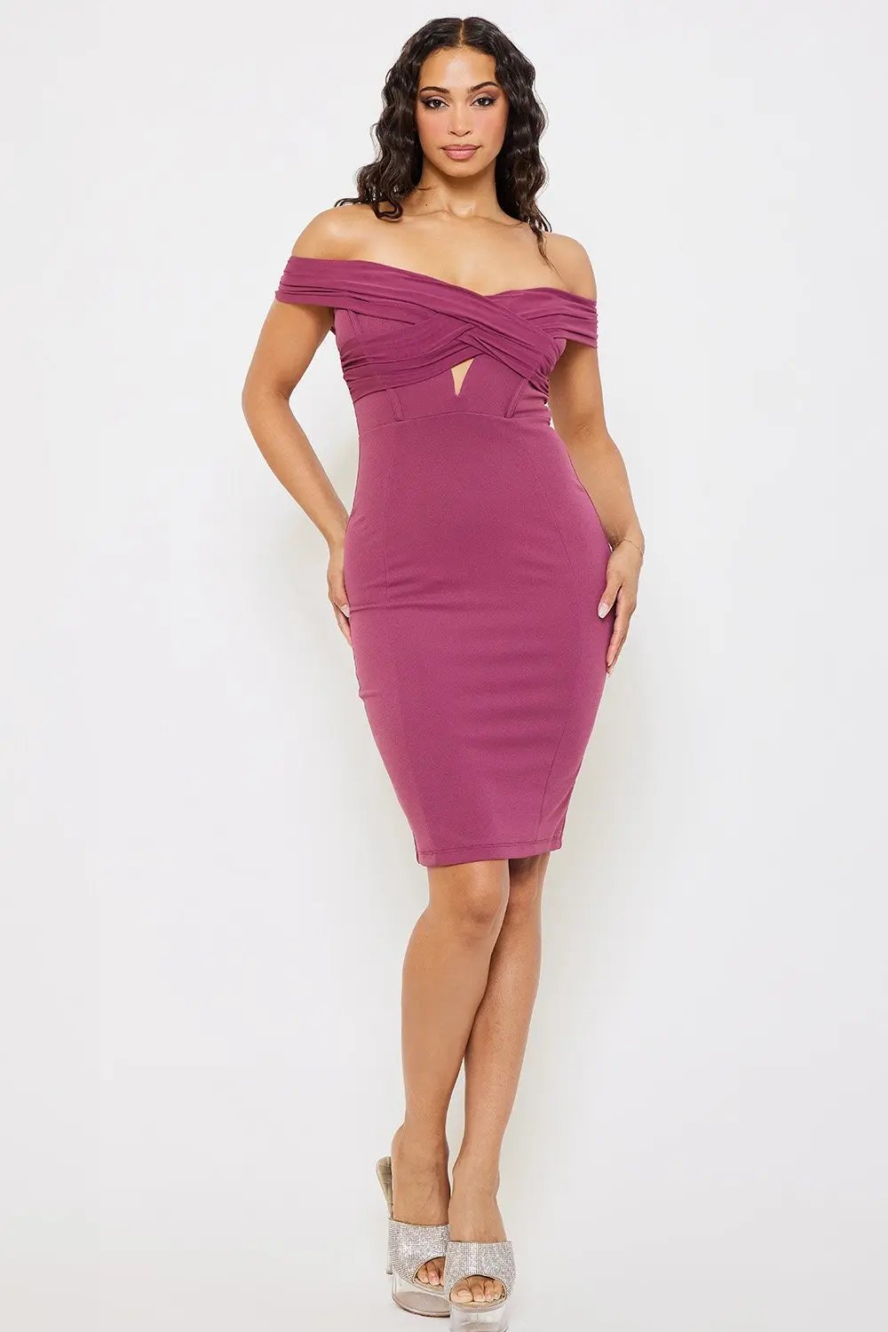 Techno Crepe Midi Dress - Criss Cross Front Zipper Back BOUTINIE