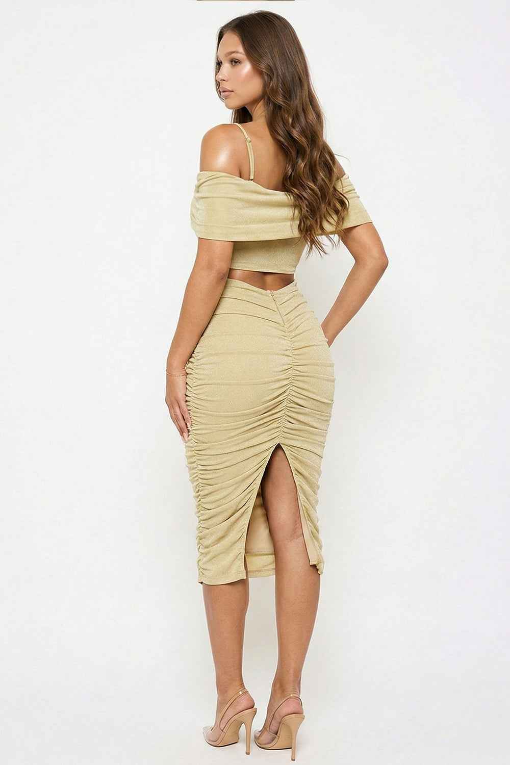 Glitter Open Shoulder Midi Dress