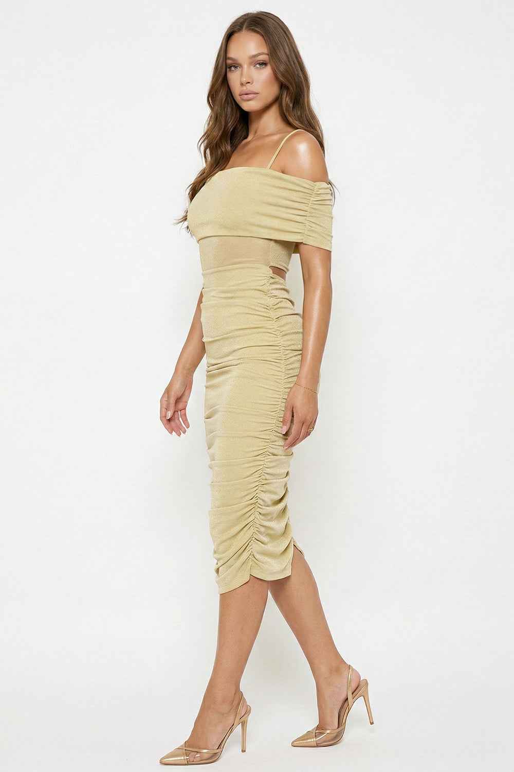 Glitter Open Shoulder Midi Dress