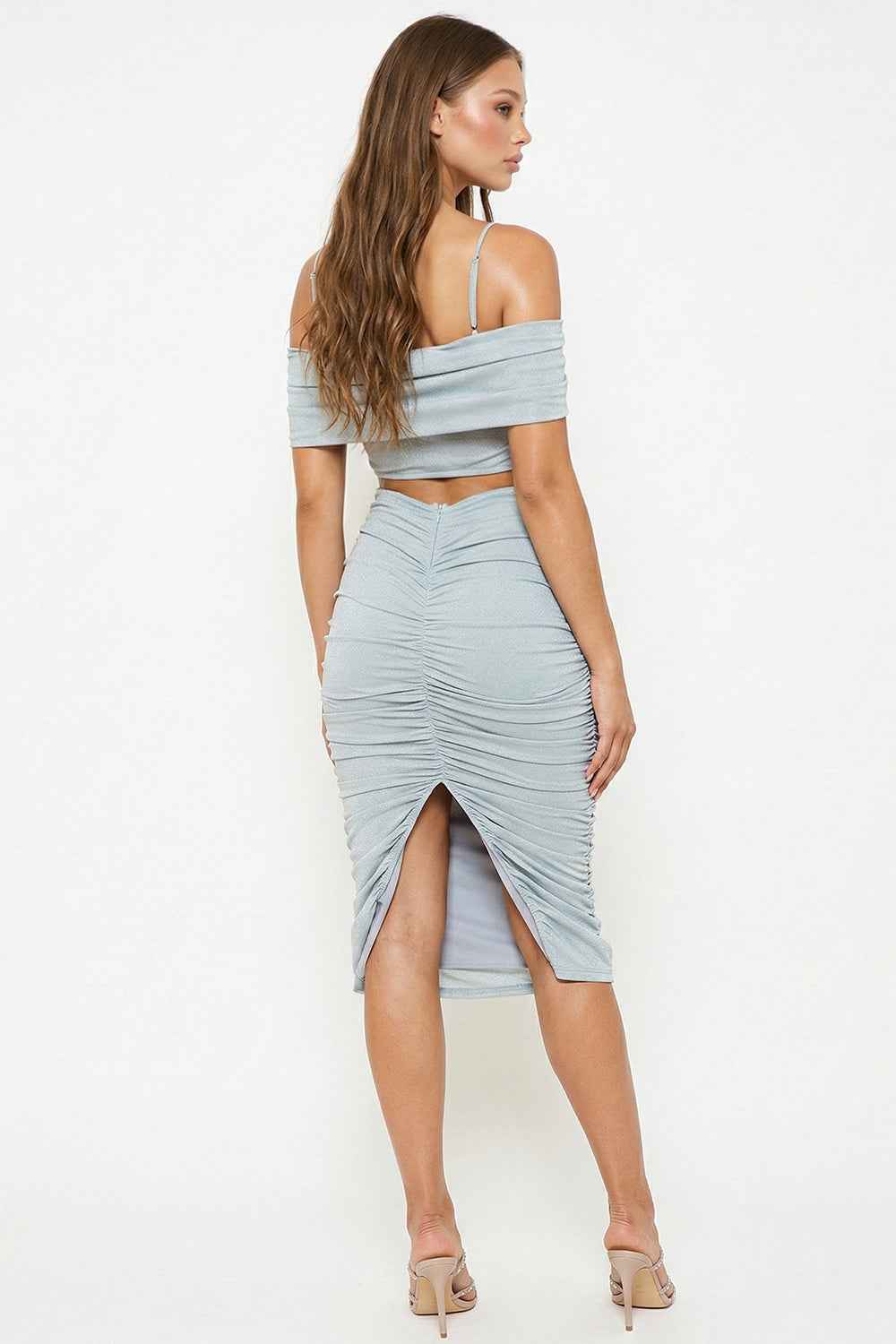 Glitter Open Shoulder Midi Dress