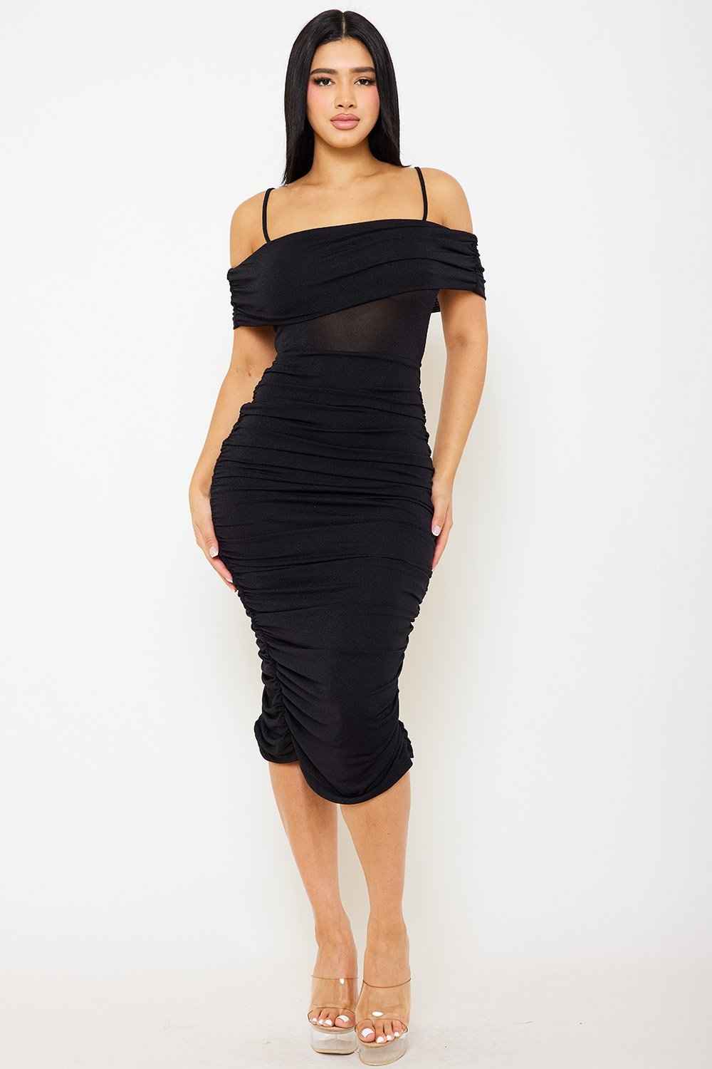 Glitter Open Shoulder Midi Dress