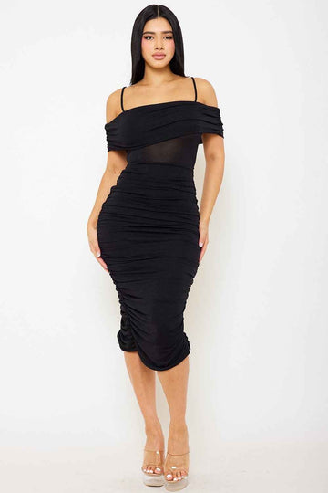 Glitter Open Shoulder Midi Dress