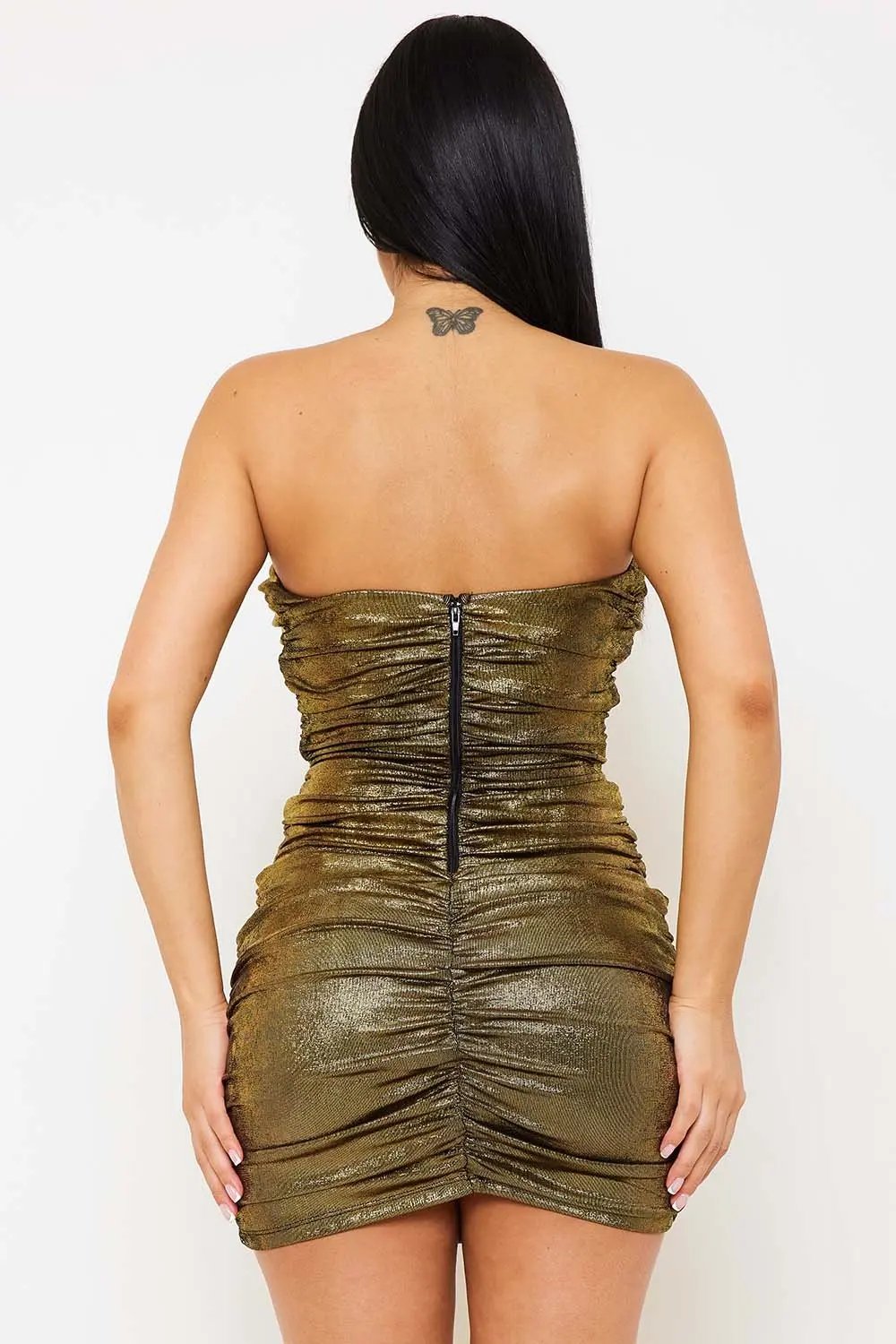 Foil Bust Tube Dress - Wired Mini V-Neck Party Dress BOUTINIE