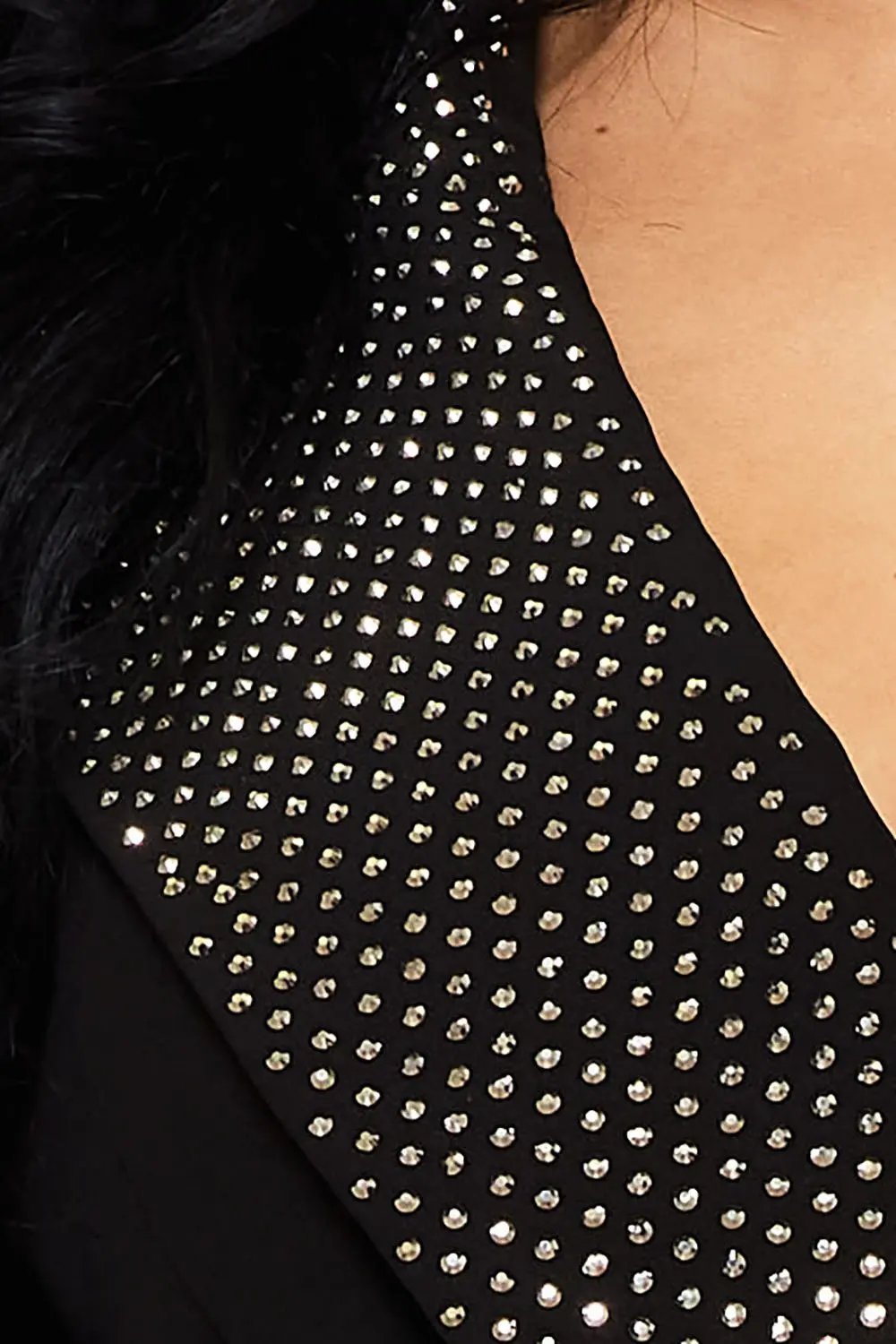 Rhinestone Collar Mini Dress - Open Back Jacket Style, Long Sleeve BOUTINIE