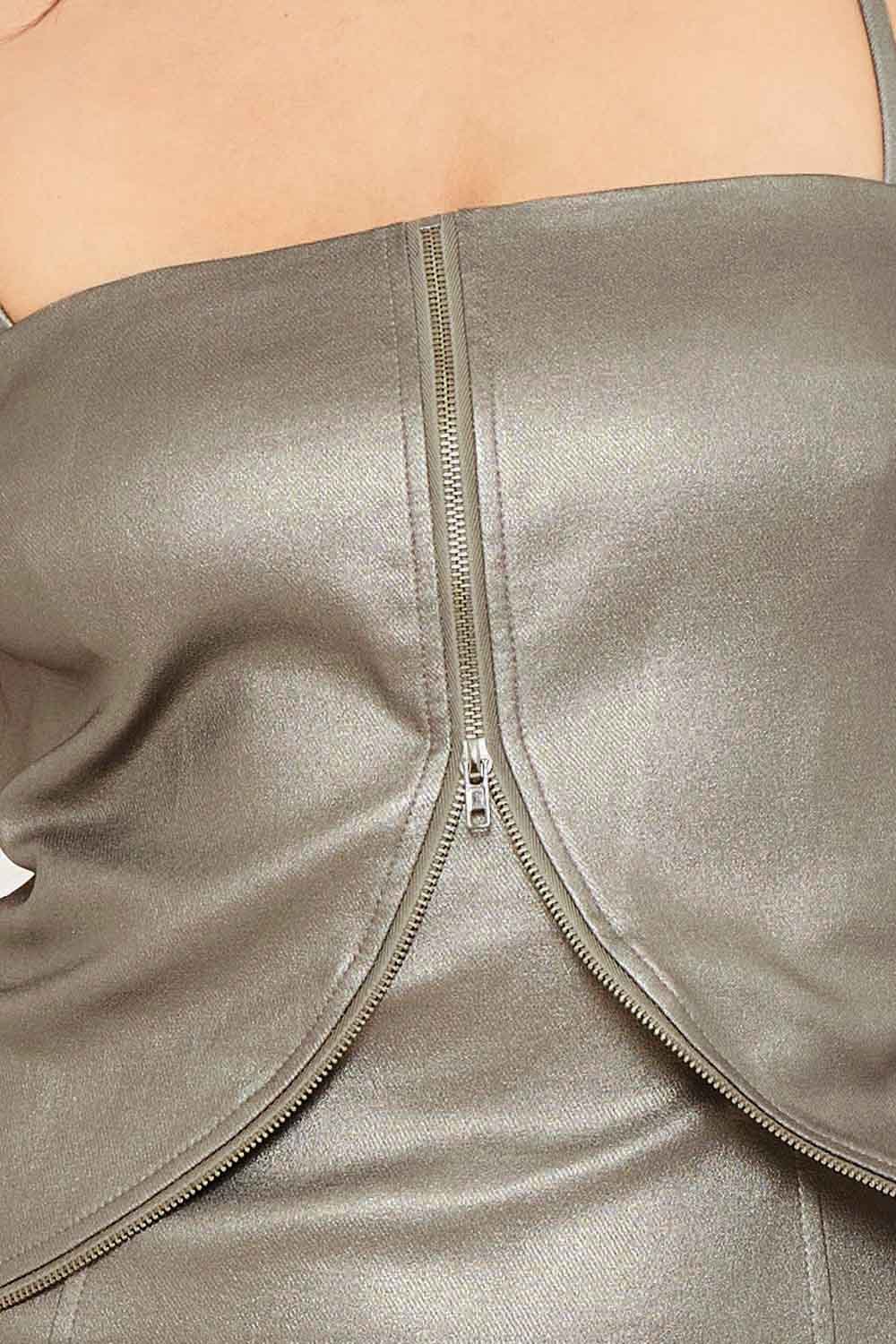 Faux Leather Mini Dress - Adjustable Strap & Zipper Detail Bodycon Fit BOUTINIE