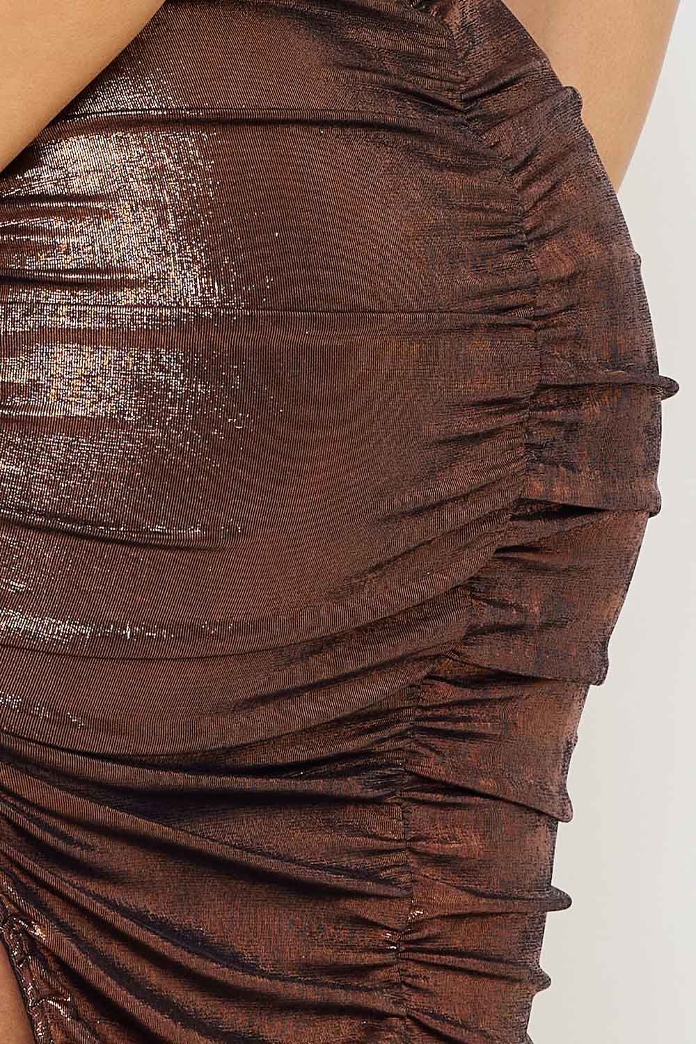 Metallic Corset Midi Dress - Pleated Side Detail & Zipper Back BOUTINIE