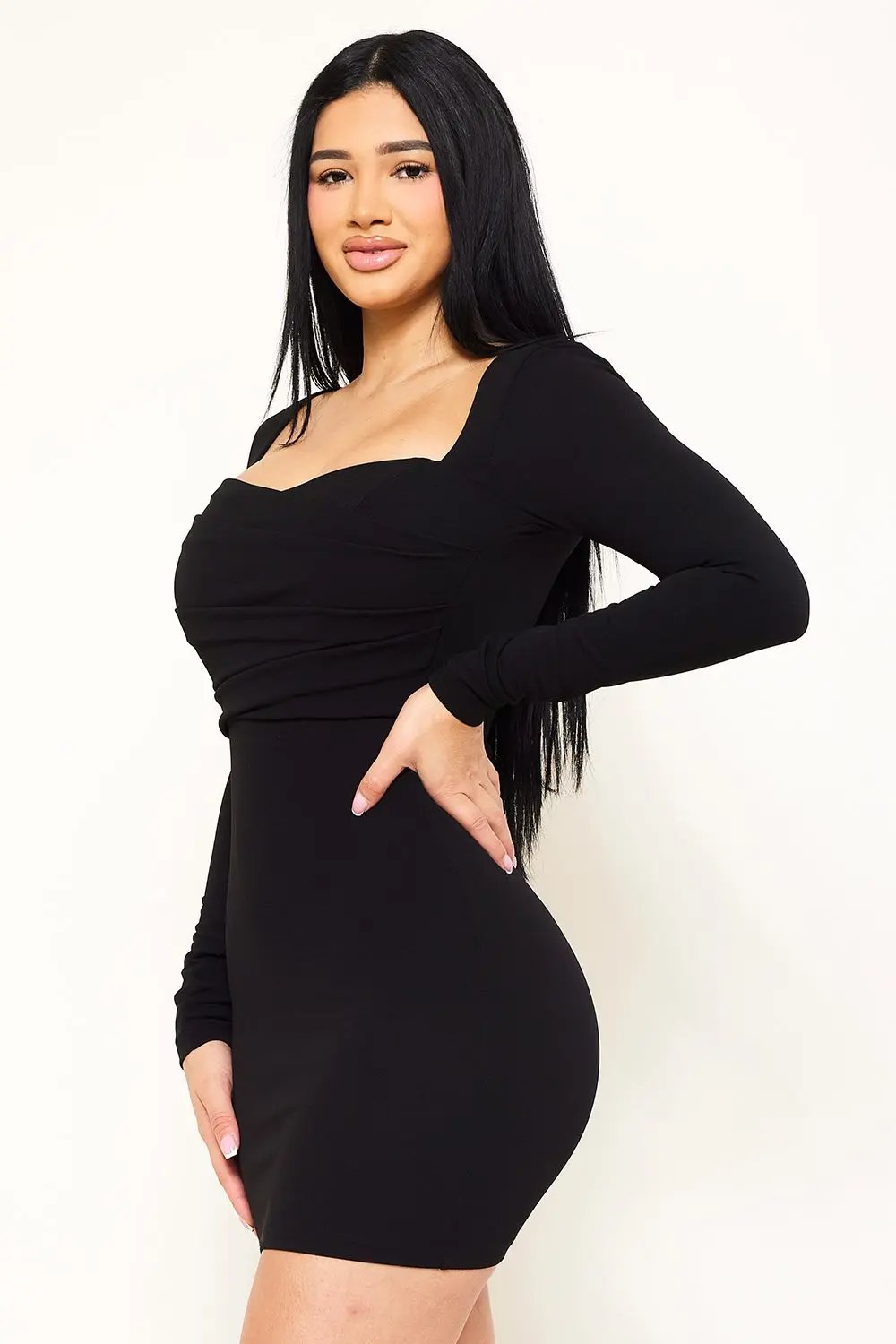 Bustier Mini Dress | Long Sleeve Ruched Tulip Hem Design BOUTINIE