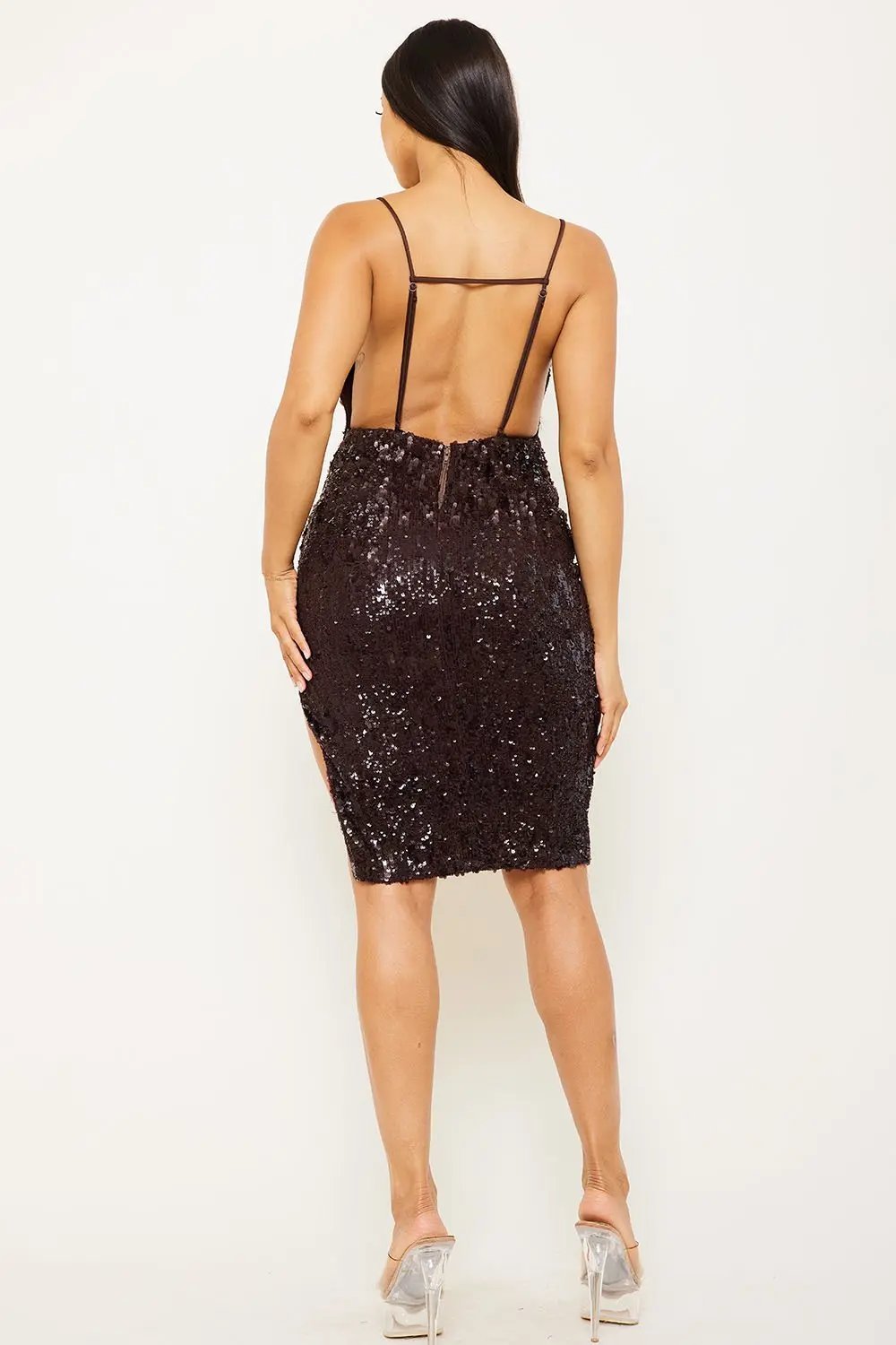 Sequin Mini Dress - Square Neck Spaghetti Strap Party Wear BOUTINIE