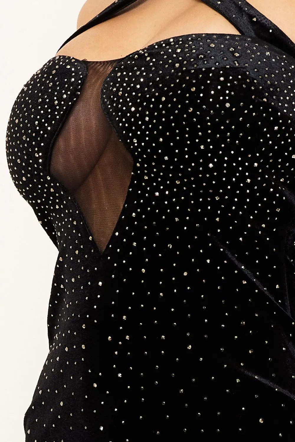 Velvet Halter Neck Dress With Rhinestone Criss Cross Detail BOUTINIE