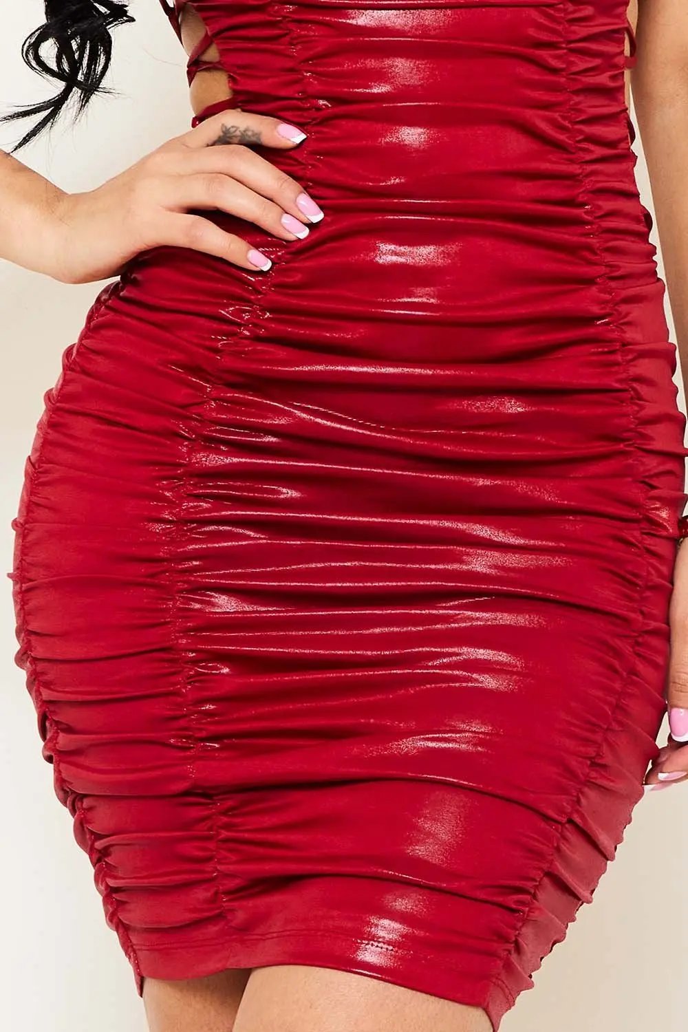 Foil Mini Dress - Ladder Side Adjustable Straps Zipper Back BOUTINIE