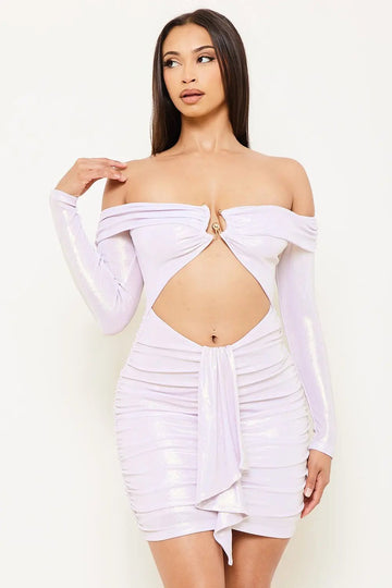 Pleated Mini Dress | Stretch Fabric Off Shoulder Ruffle BOUTINIE