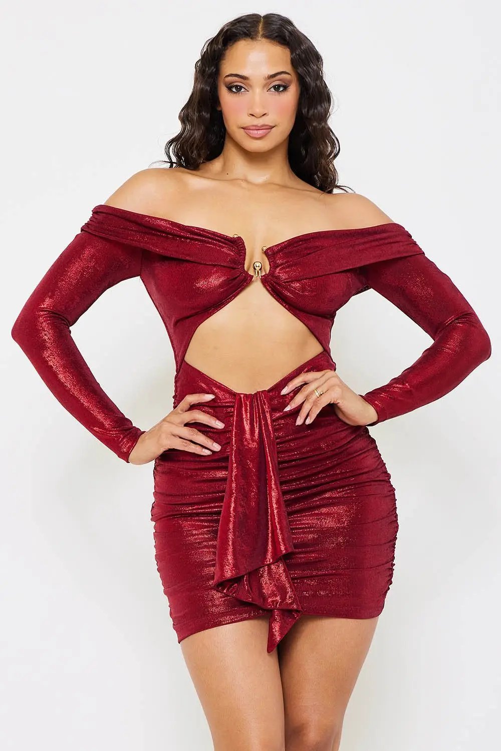 Pleated Mini Dress | Stretch Fabric Off Shoulder Ruffle BOUTINIE