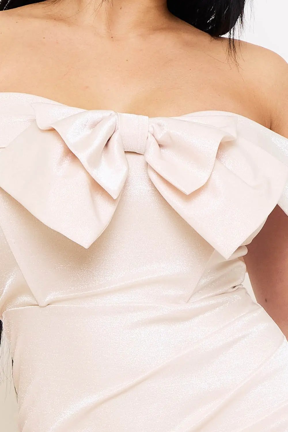 Metallic Mini Dress - Bow Front, Pleated Side & Zipper Back Design BOUTINIE