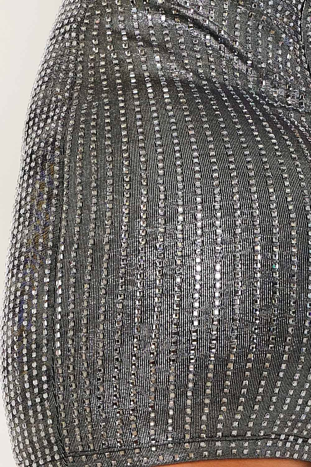 Rhinestone Mini Dress - Stretch Fabric Zipper Back Party Wear BOUTINIE