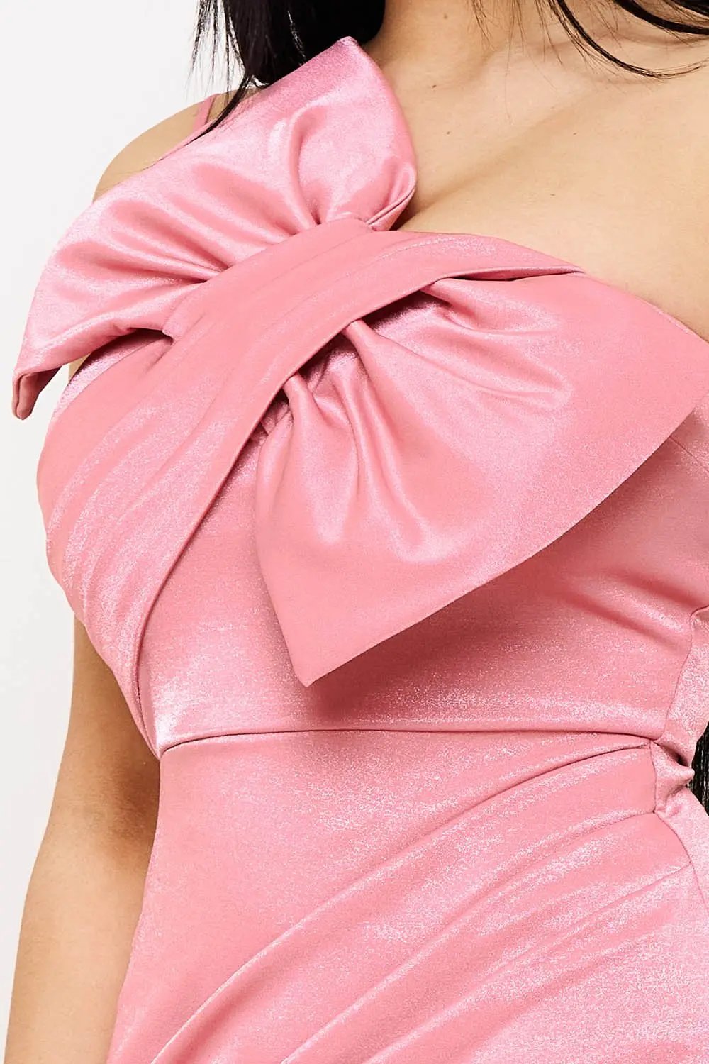 Metallic Mini Dress With Bow Front & One Shoulder Strap BOUTINIE