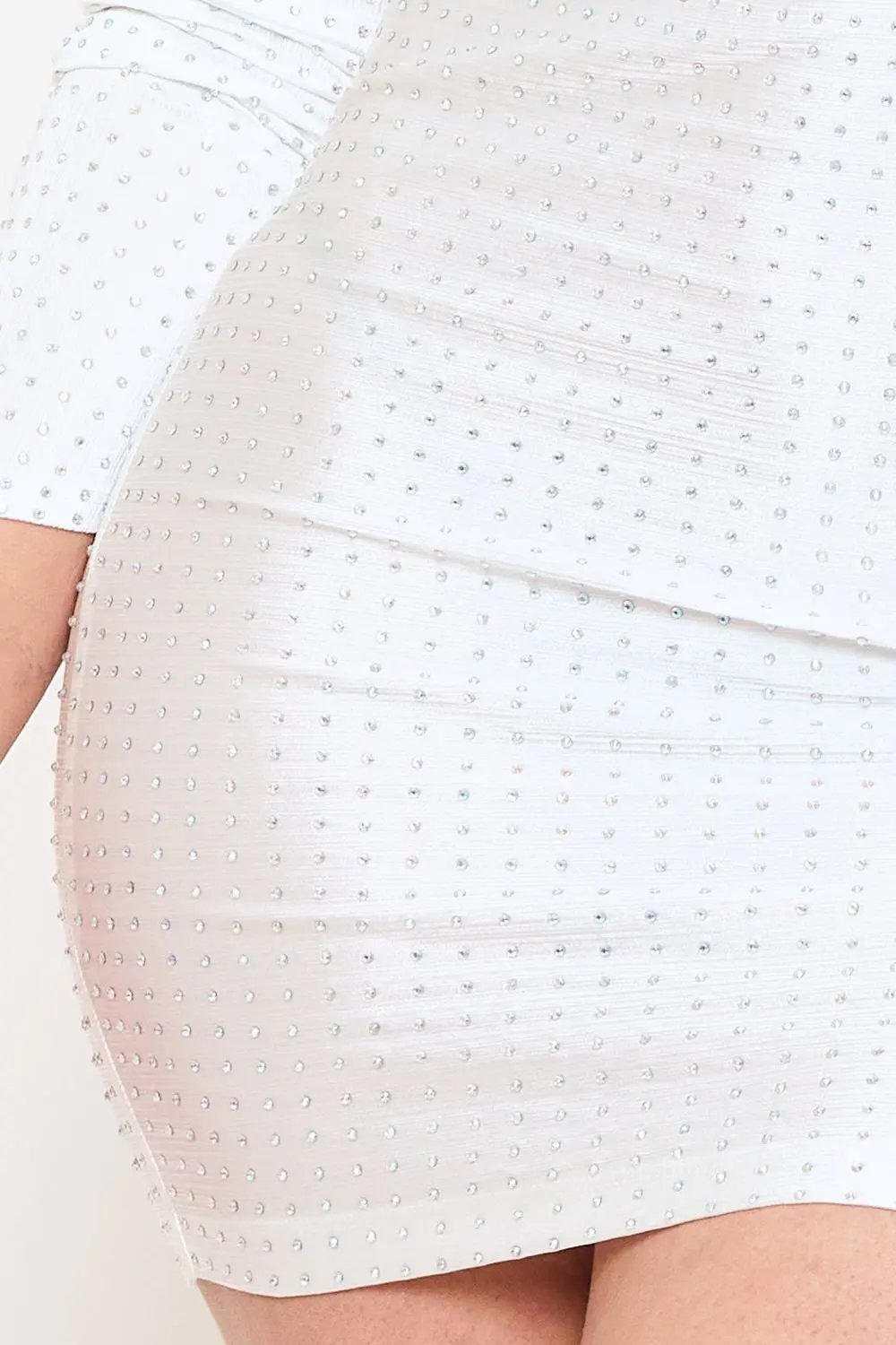 Rhinestone Mini Dress - Ribbed Fabric Dolman Sleeve Party Dress BOUTINIE