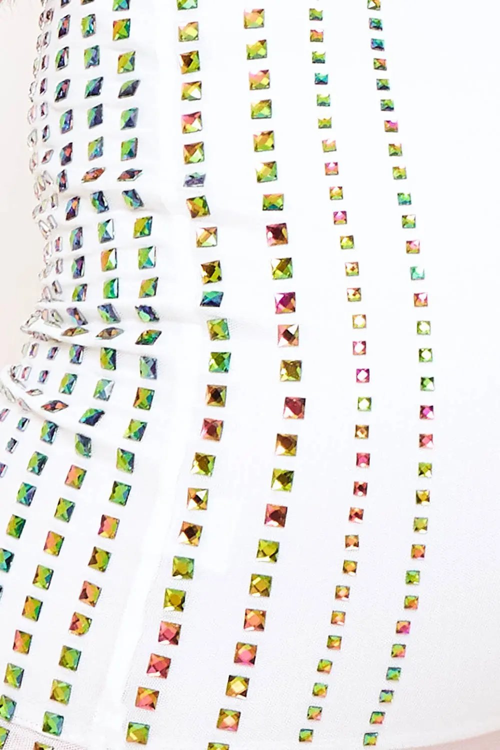 Power Mesh Mini Dress | Rhinestone Halter Neck Zipper Back BOUTINIE