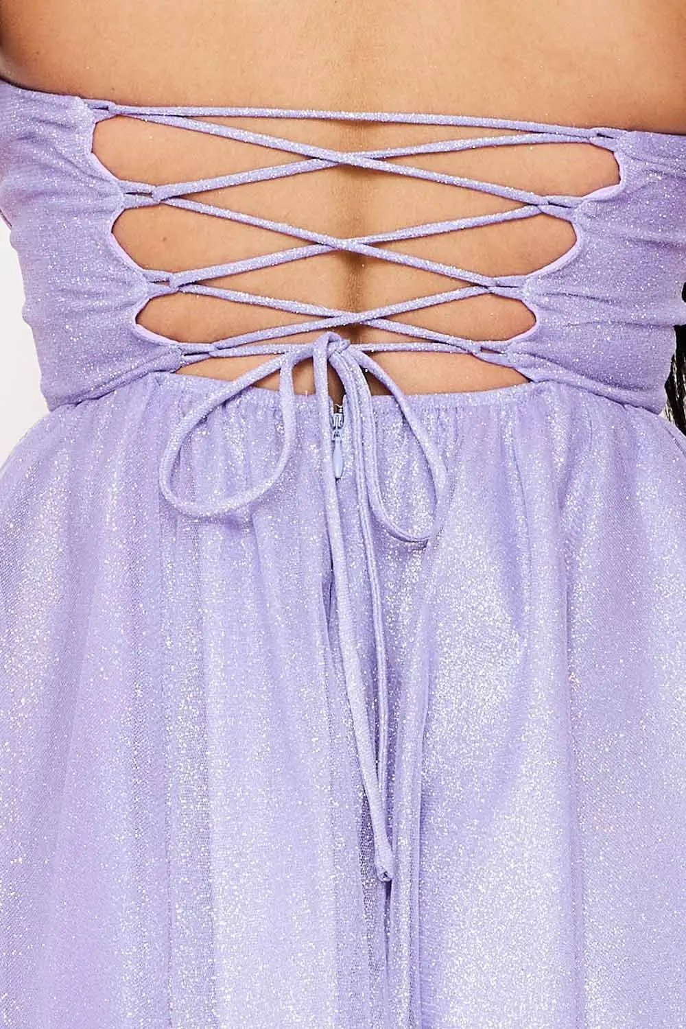 Glitter Mesh Mini Dress – Pleated A-Line Skirt With Structured Top BOUTINIE