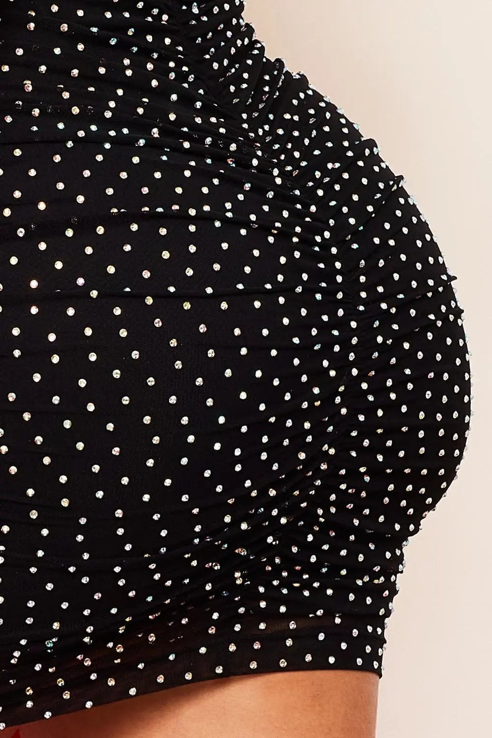 Rhinestone Mini Dress - Power Mesh Pleated Skirt With Adjustable Strap BOUTINIE