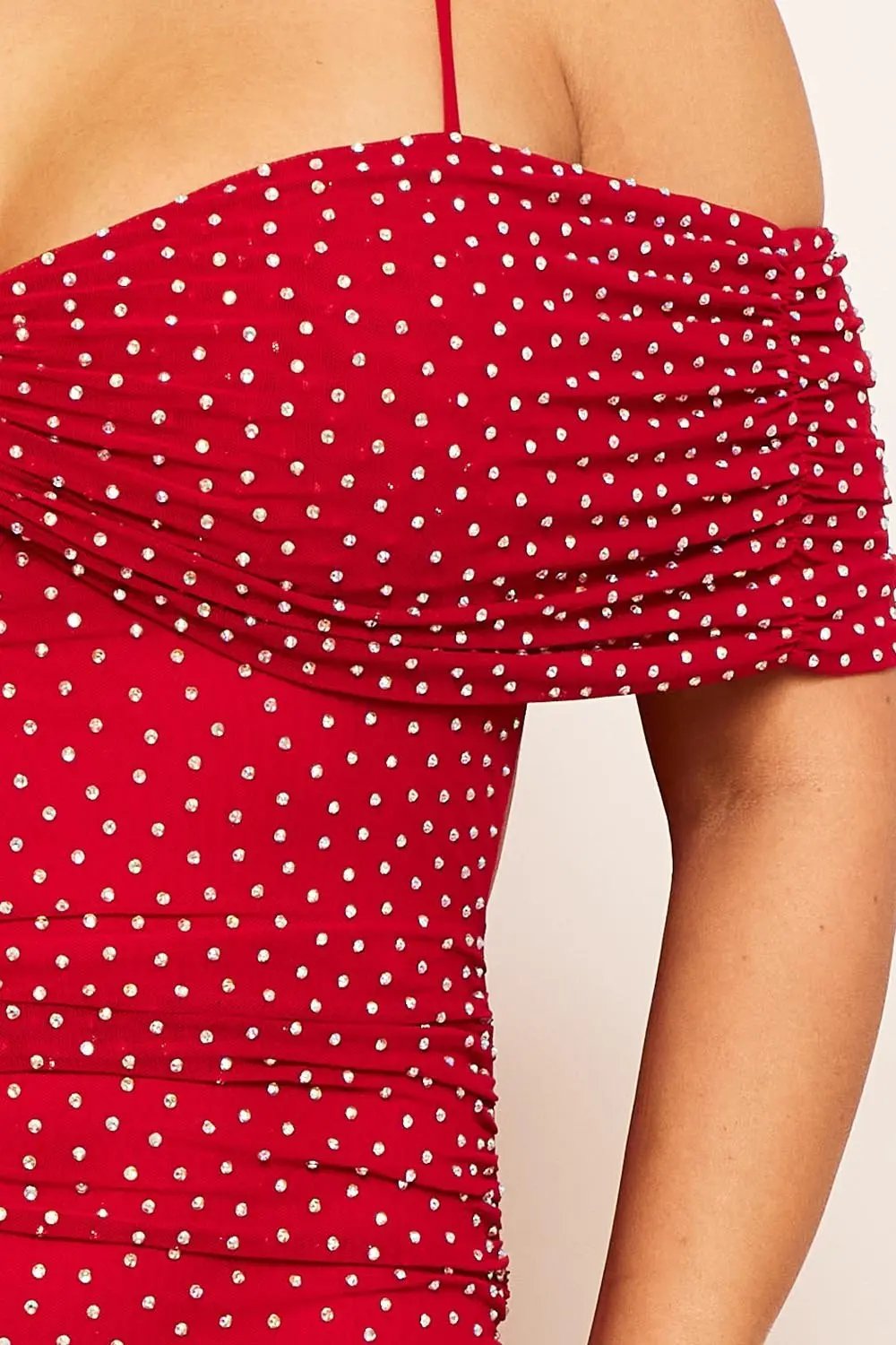 Rhinestone Mini Dress - Power Mesh Pleated Skirt With Adjustable Strap BOUTINIE