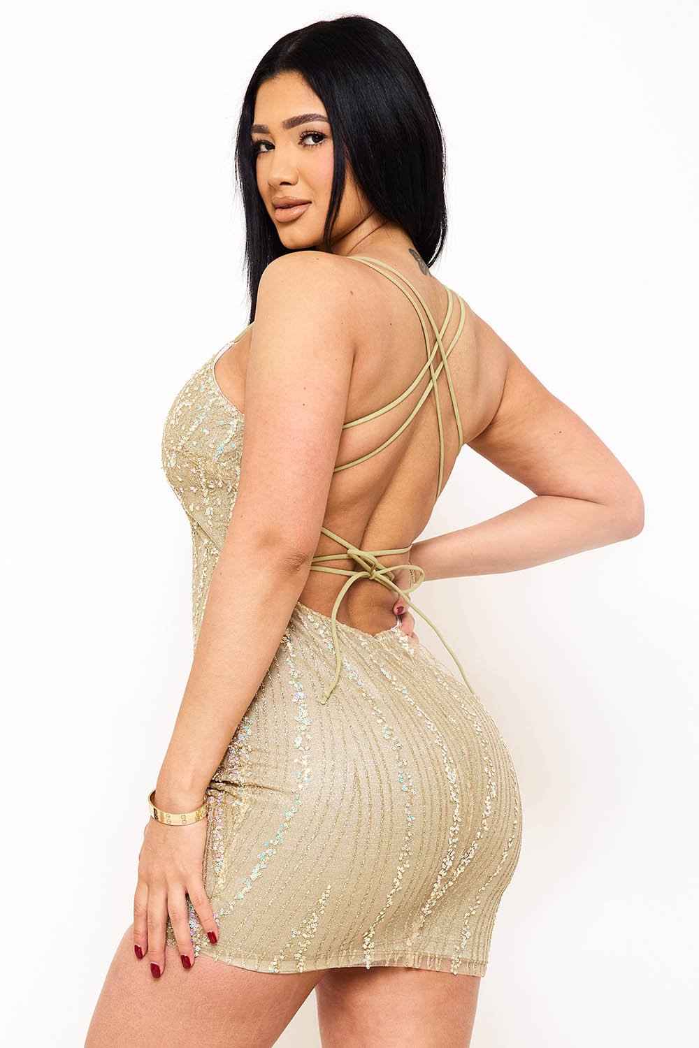 Glitter & Sequins On Mesh Mini Dress