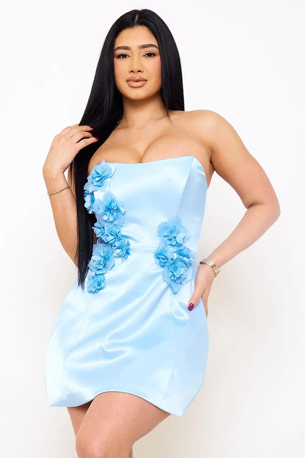 Satin Lace Mini Dress | Structured Tube Top Zipper Back BOUTINIE