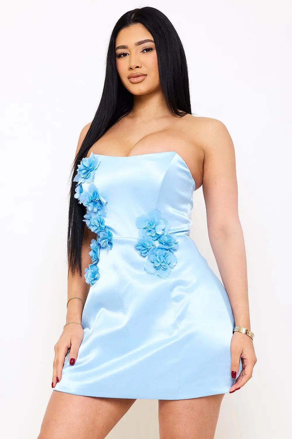 Satin Lace Mini Dress | Structured Tube Top Zipper Back BOUTINIE