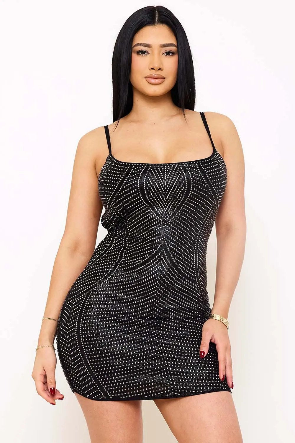 Rhinestone Mini Dress | Spaghetti Strap Open Back Style BOUTINIE