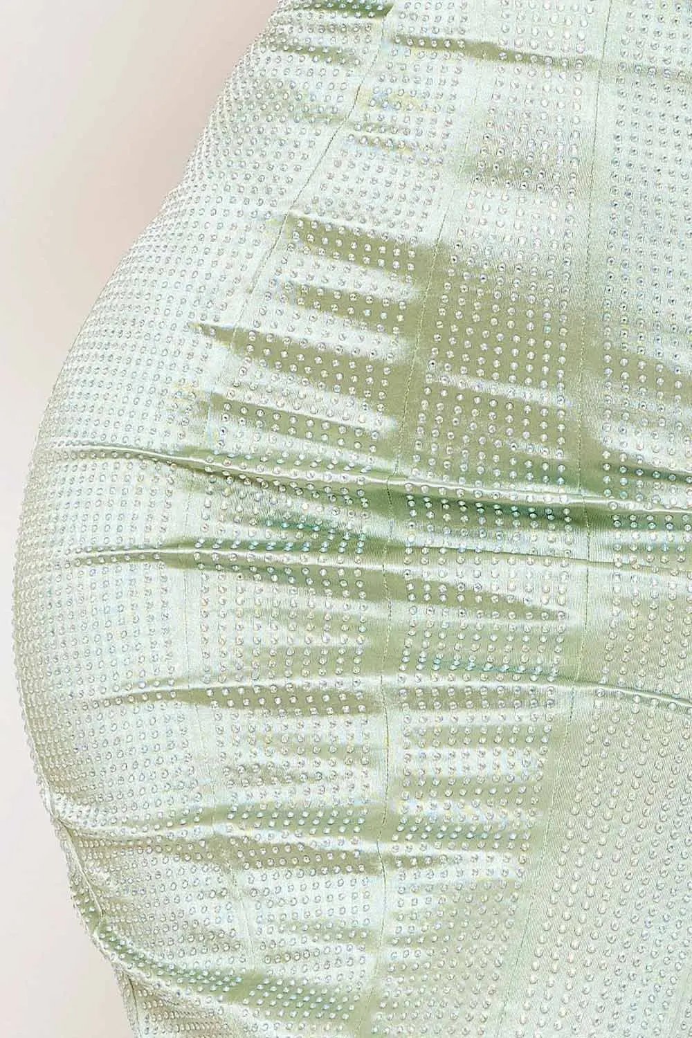 Rhinestone Midi Dress – Knit Satin Adjustable Strap Gown BOUTINIE