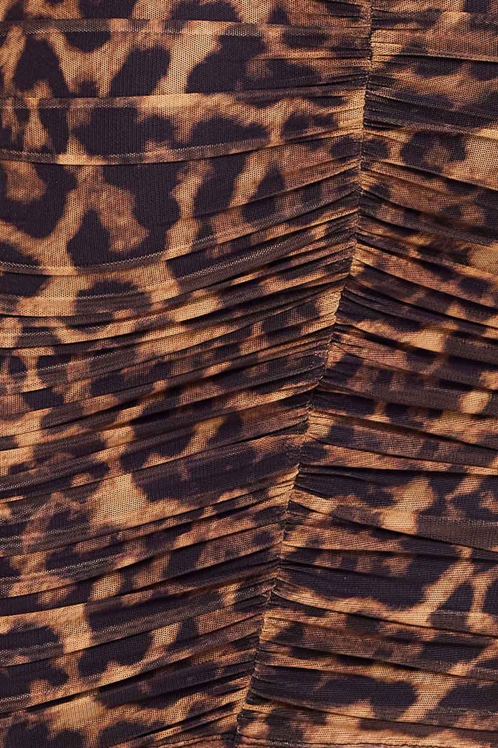 Leopard Print Midi Dress With Corset Bodice & Pleated Skirt BOUTINIE